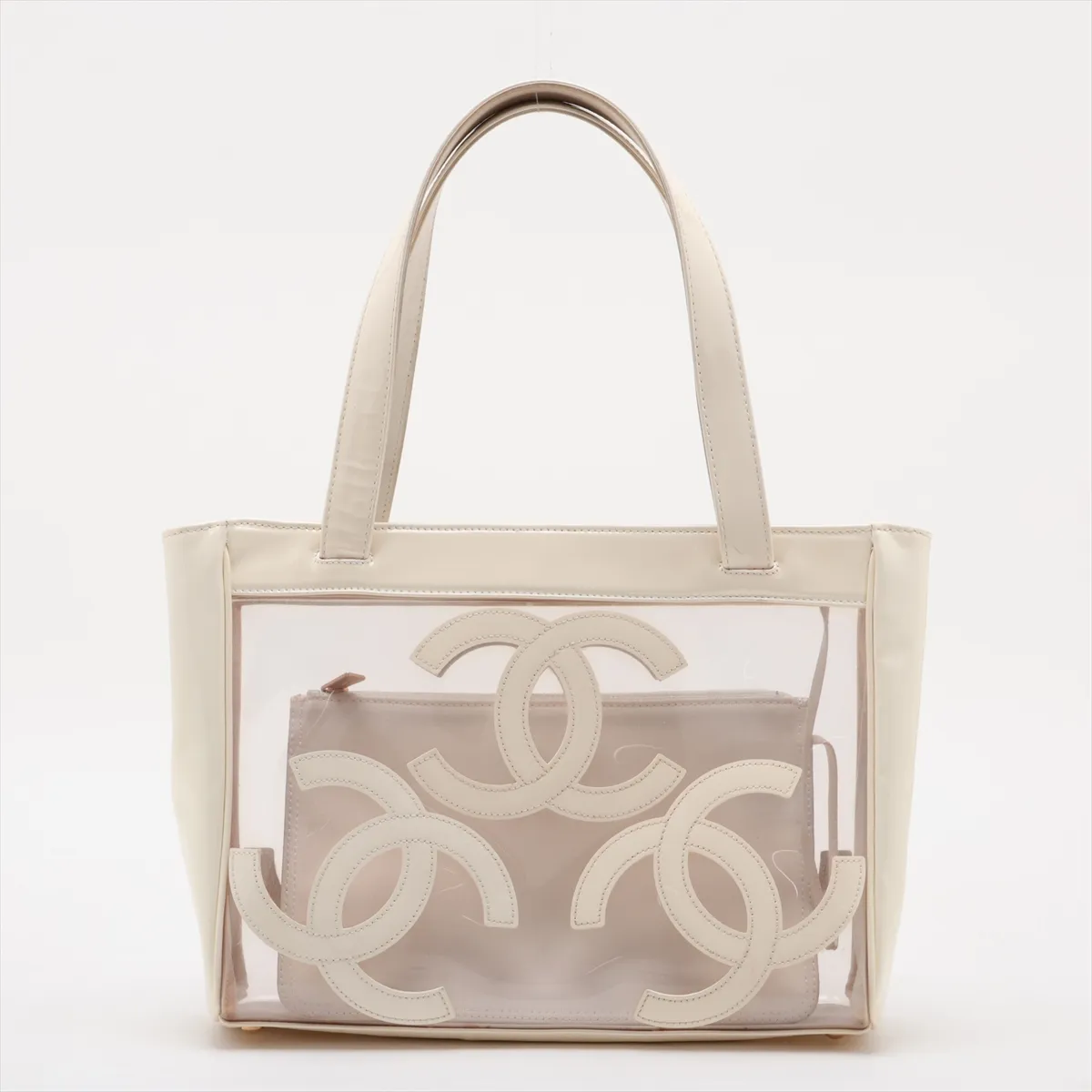 Triple Coco Patent Leather x Vinyl Tote Bag, Beige, Gold Hardware, 9631491, Series 9 — view 2