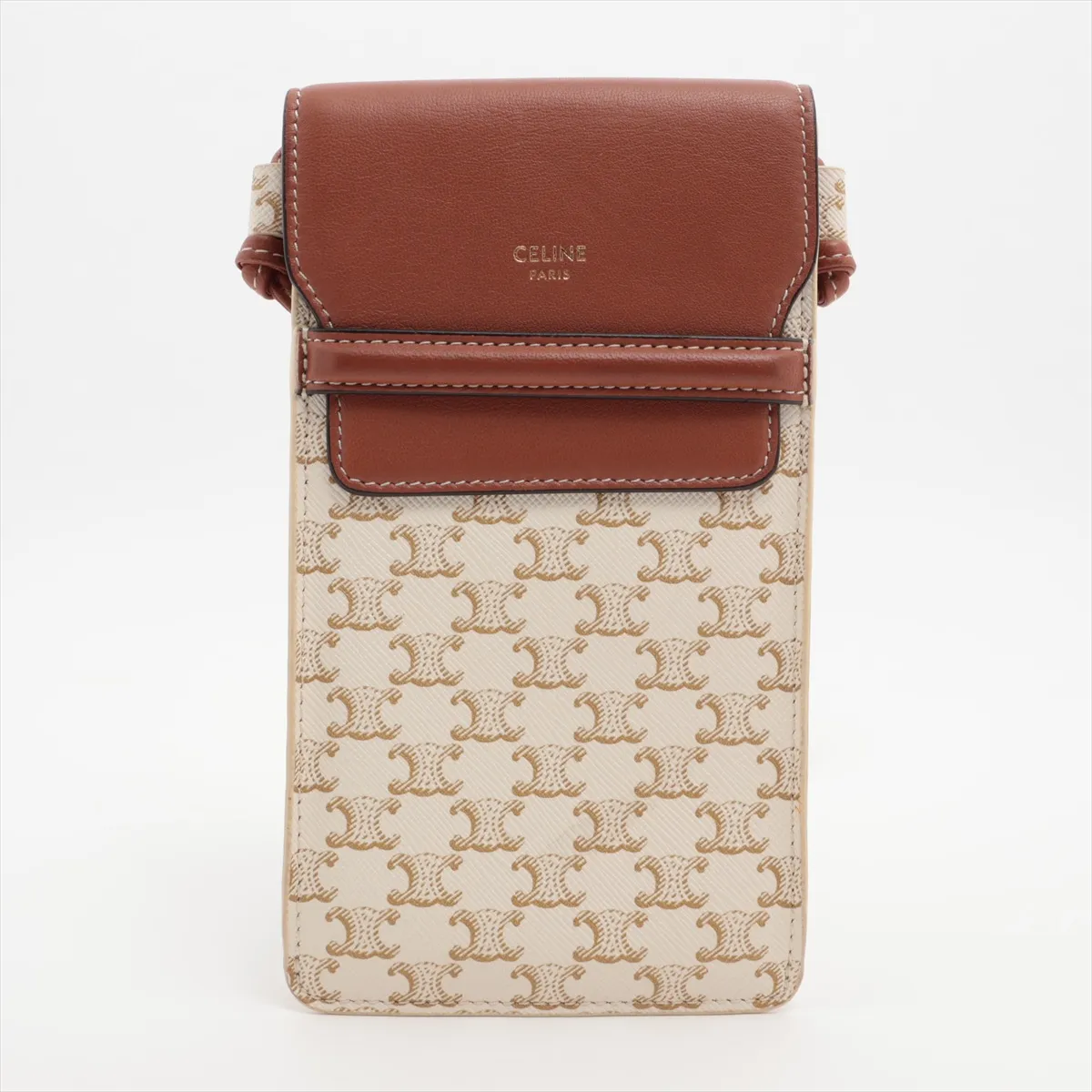 Triomphe PVC x Leather Phone Pouch Brown