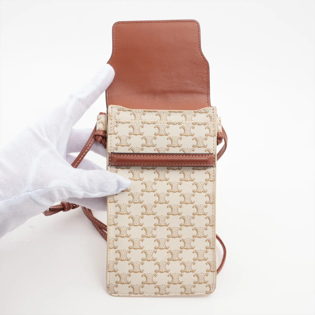 Triomphe PVC x Leather Phone Pouch Brown — view 3