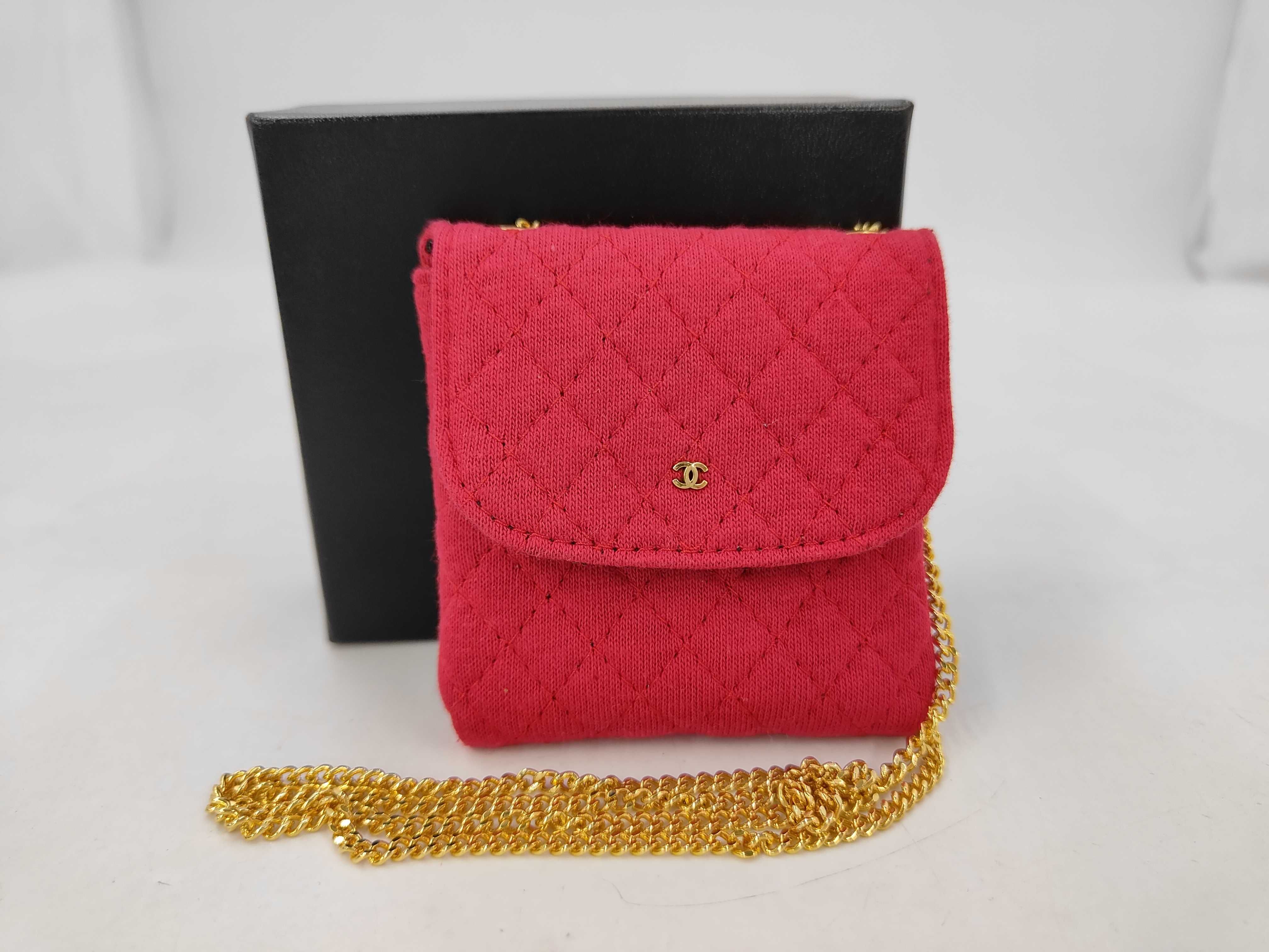 Cotton Jersey Coco Mark Mini Matelassé Pouch, Pink, with Box