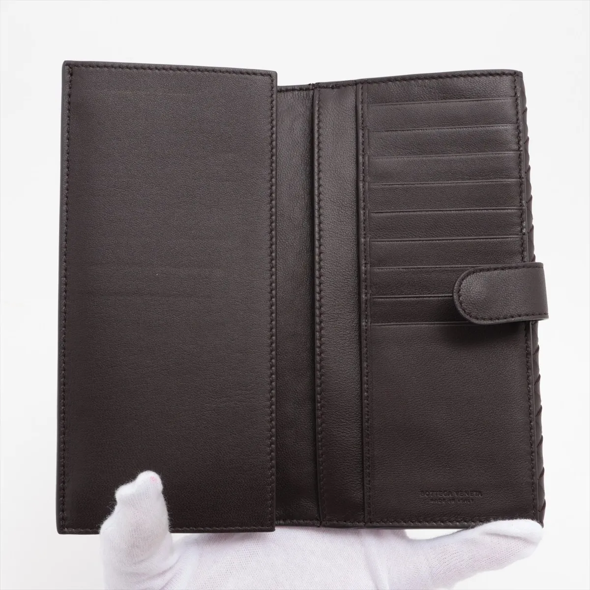 Intrecciato Leather Long Wallet Brown — view 3