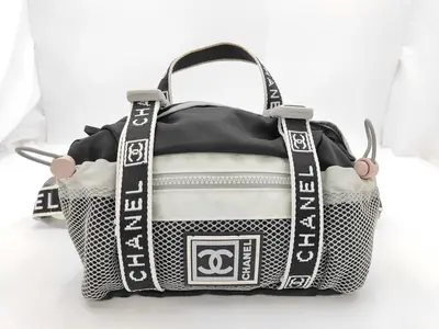 Coco Mark Logo Jacquard Nylon Mesh Waist Bag (Black & White)