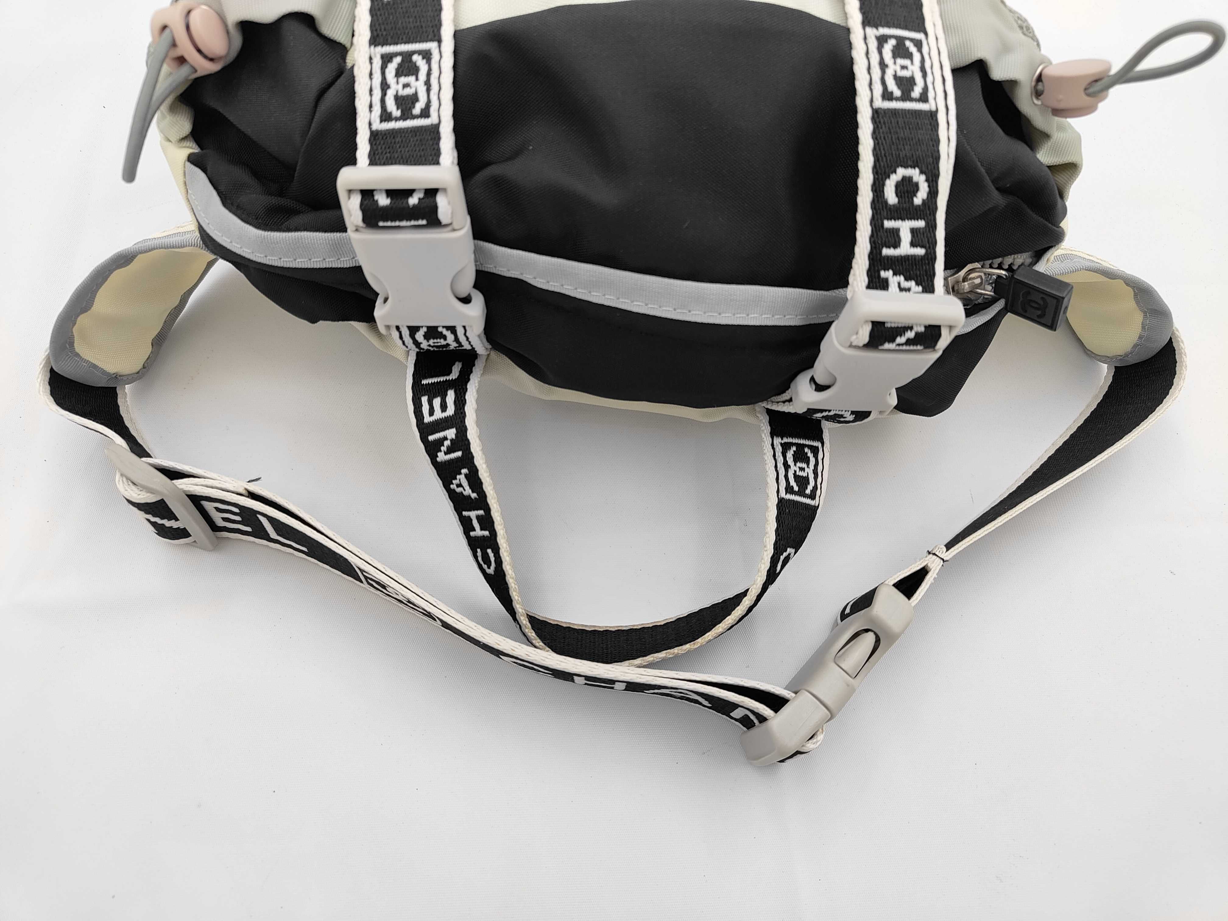 Coco Mark Logo Jacquard Nylon Mesh Waist Bag (Black & White) — view 3