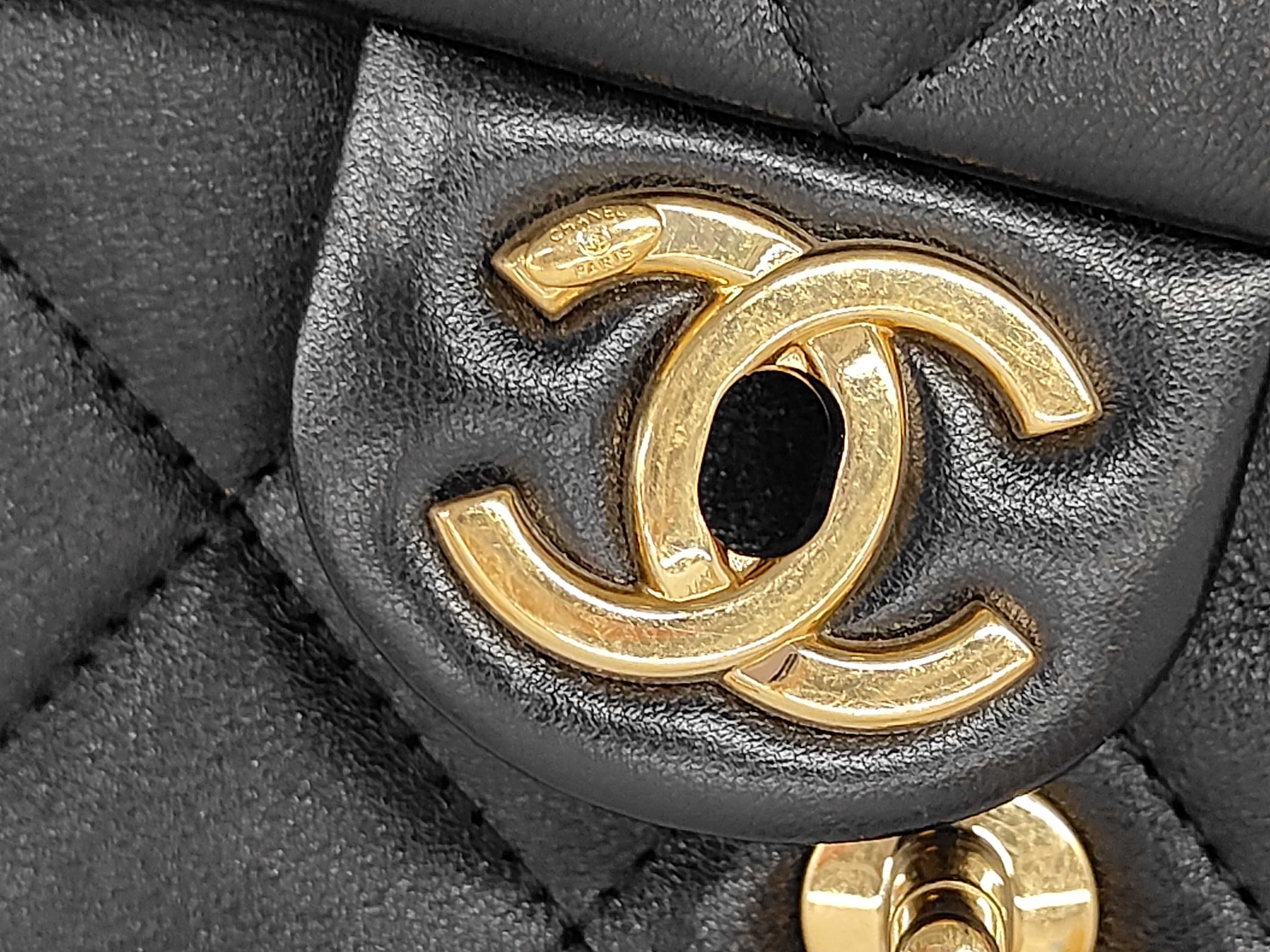 Matelassé Large Chain Top Handle Flap Bag, Black Lambskin, Gold Hardware, Handbag — view 14