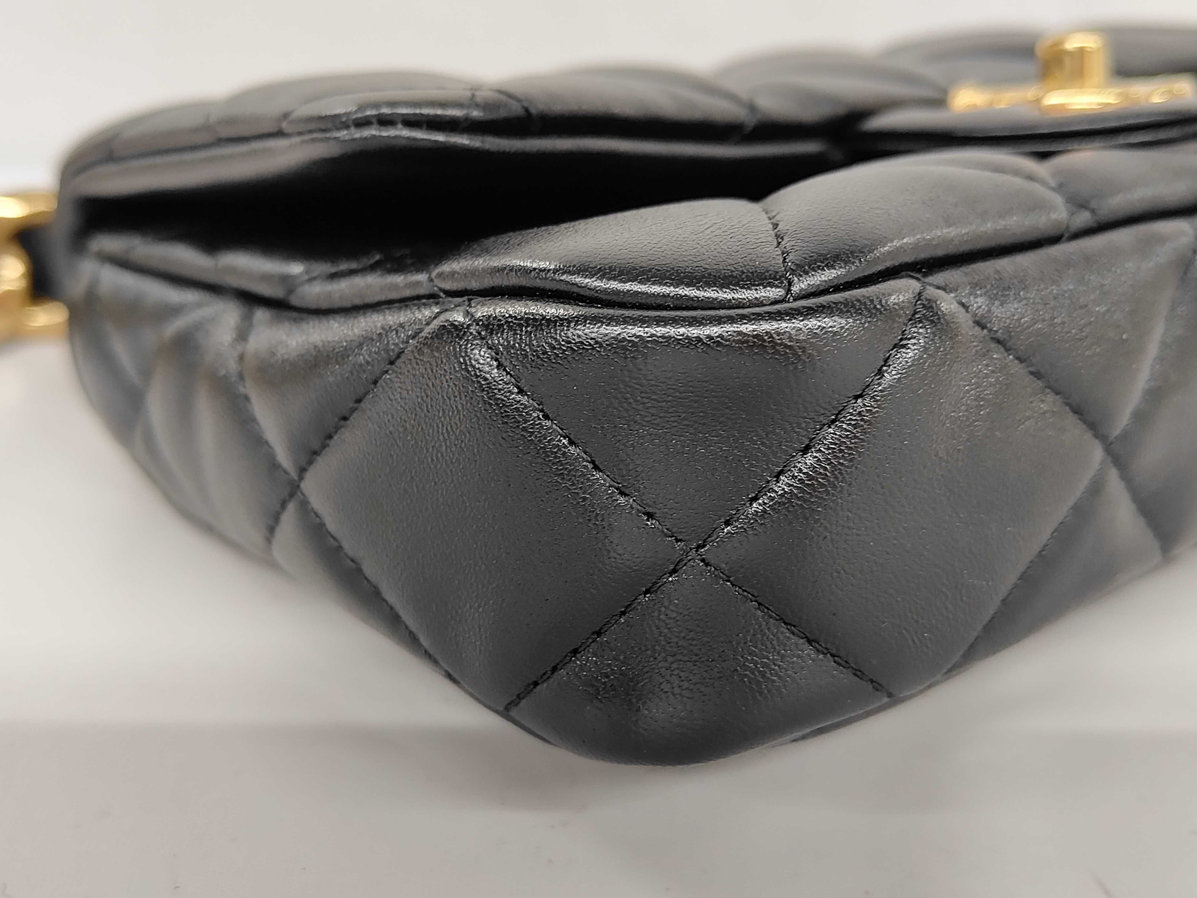 Matelassé Large Chain Top Handle Flap Bag, Black Lambskin, Gold Hardware, Handbag — view 7
