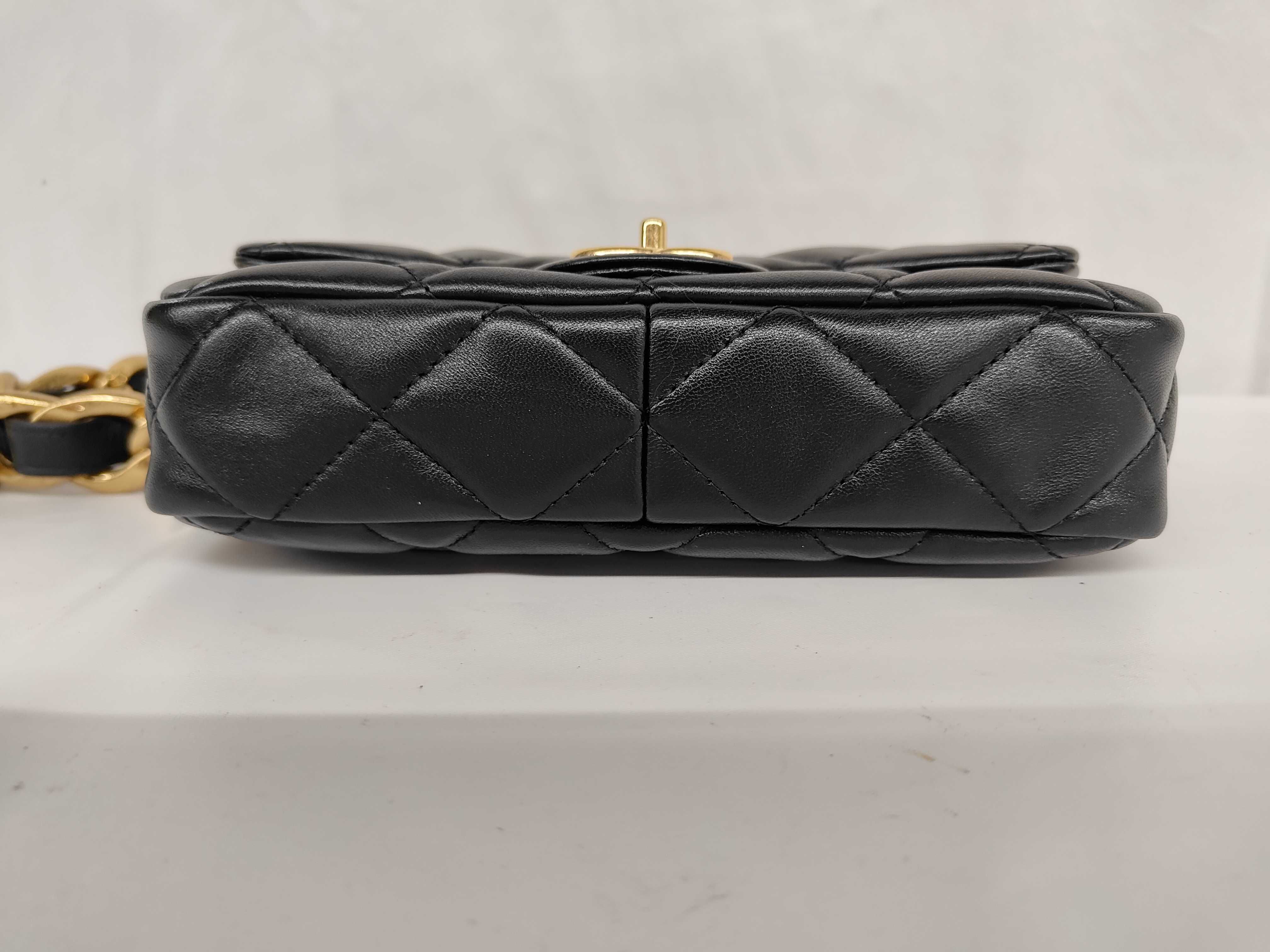 Matelassé Large Chain Top Handle Flap Bag, Black Lambskin, Gold Hardware, Handbag — view 8