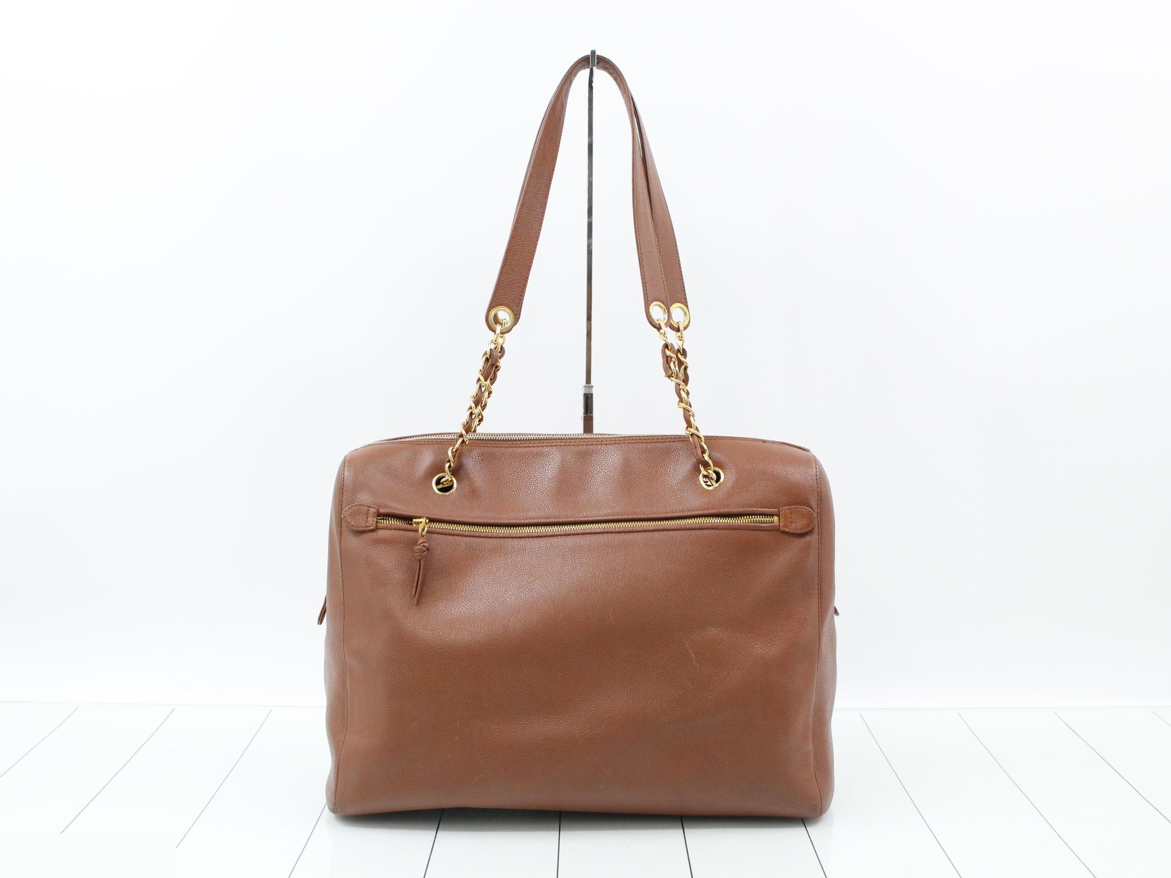 Deca Coco Chain Tote Bag, Caviar Skin, Brown, with sticker, Item No. 5 — view 2