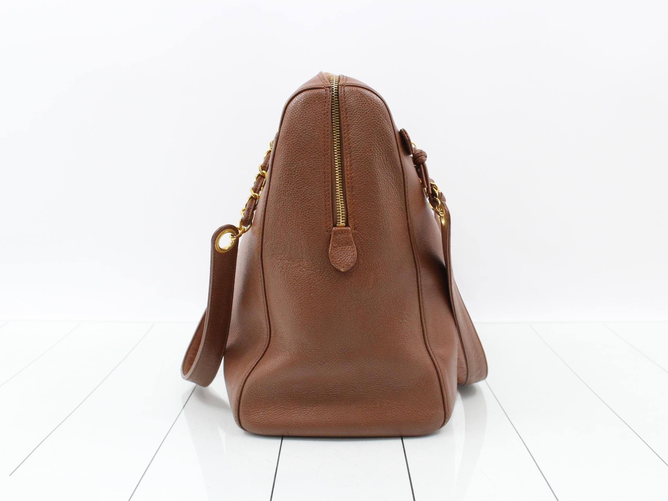 Deca Coco Chain Tote Bag, Caviar Skin, Brown, with sticker, Item No. 5 — view 3