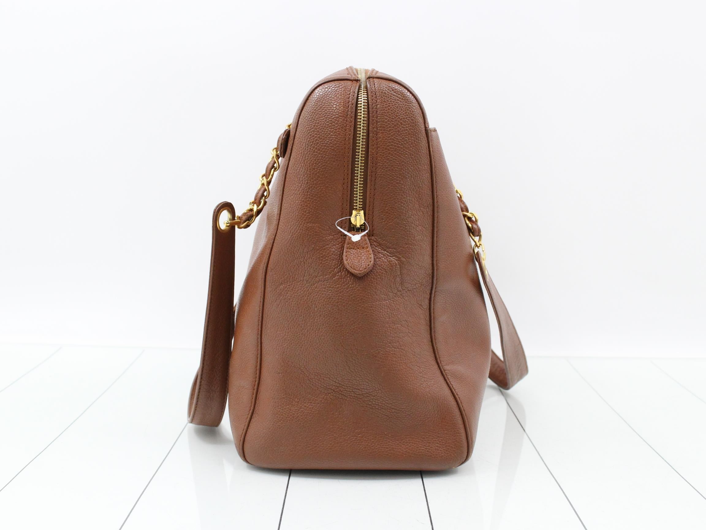 Deca Coco Chain Tote Bag, Caviar Skin, Brown, with sticker, Item No. 5 — view 4