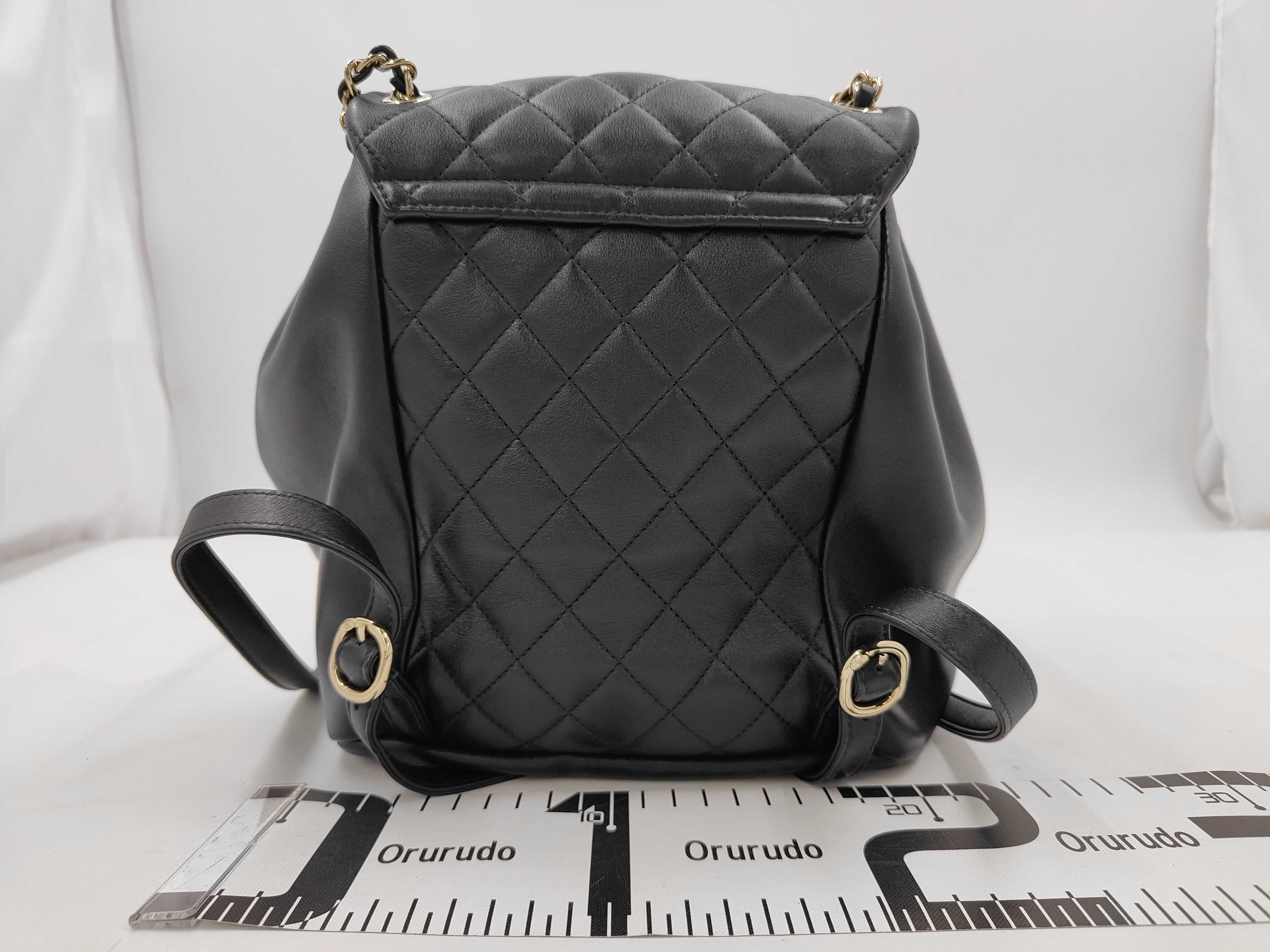Dumas Small Backpack with Gold Hardware, Serial Number Plate, AS2908, Black Bag — view 2