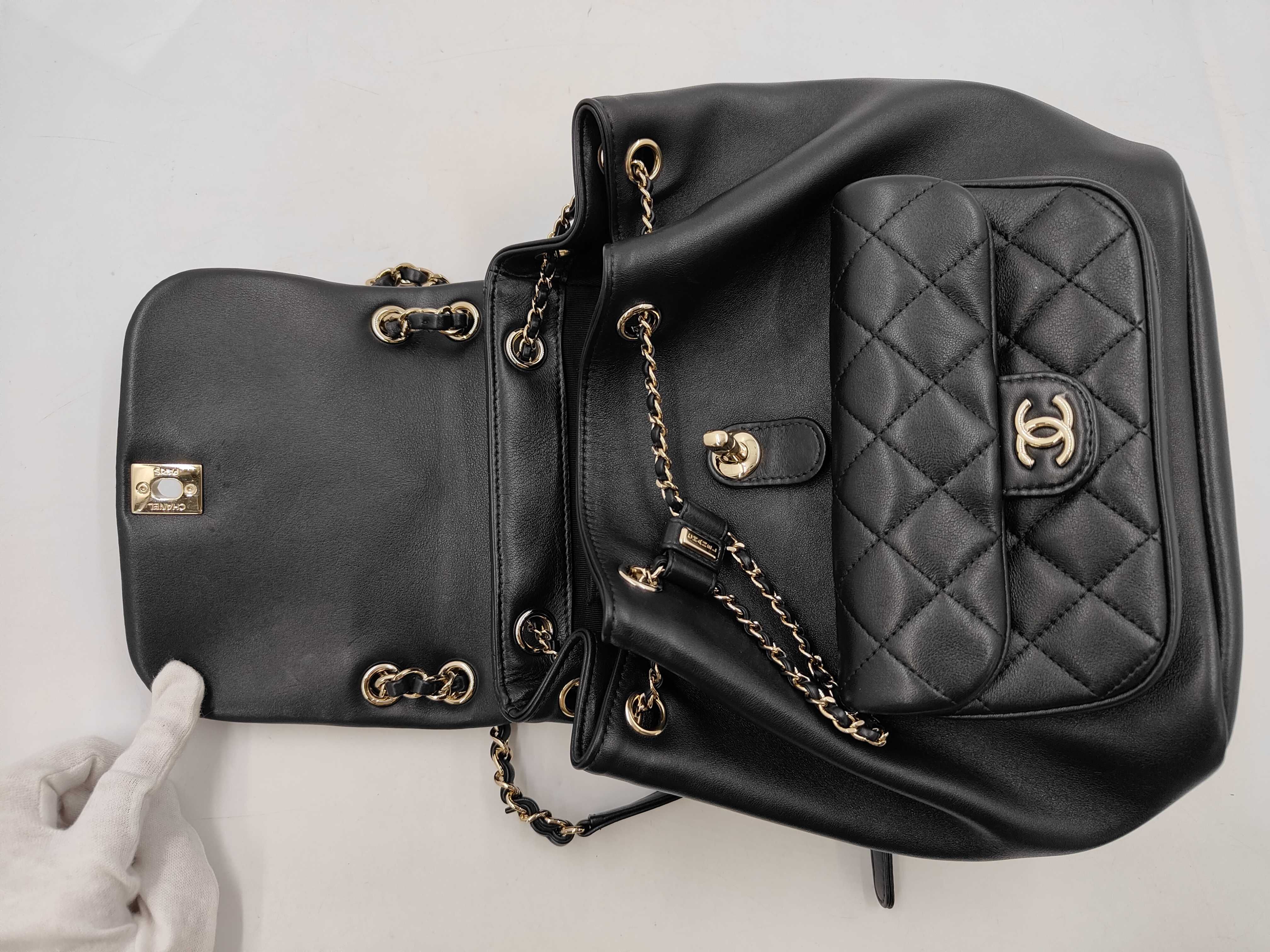 Dumas Small Backpack with Gold Hardware, Serial Number Plate, AS2908, Black Bag — view 8