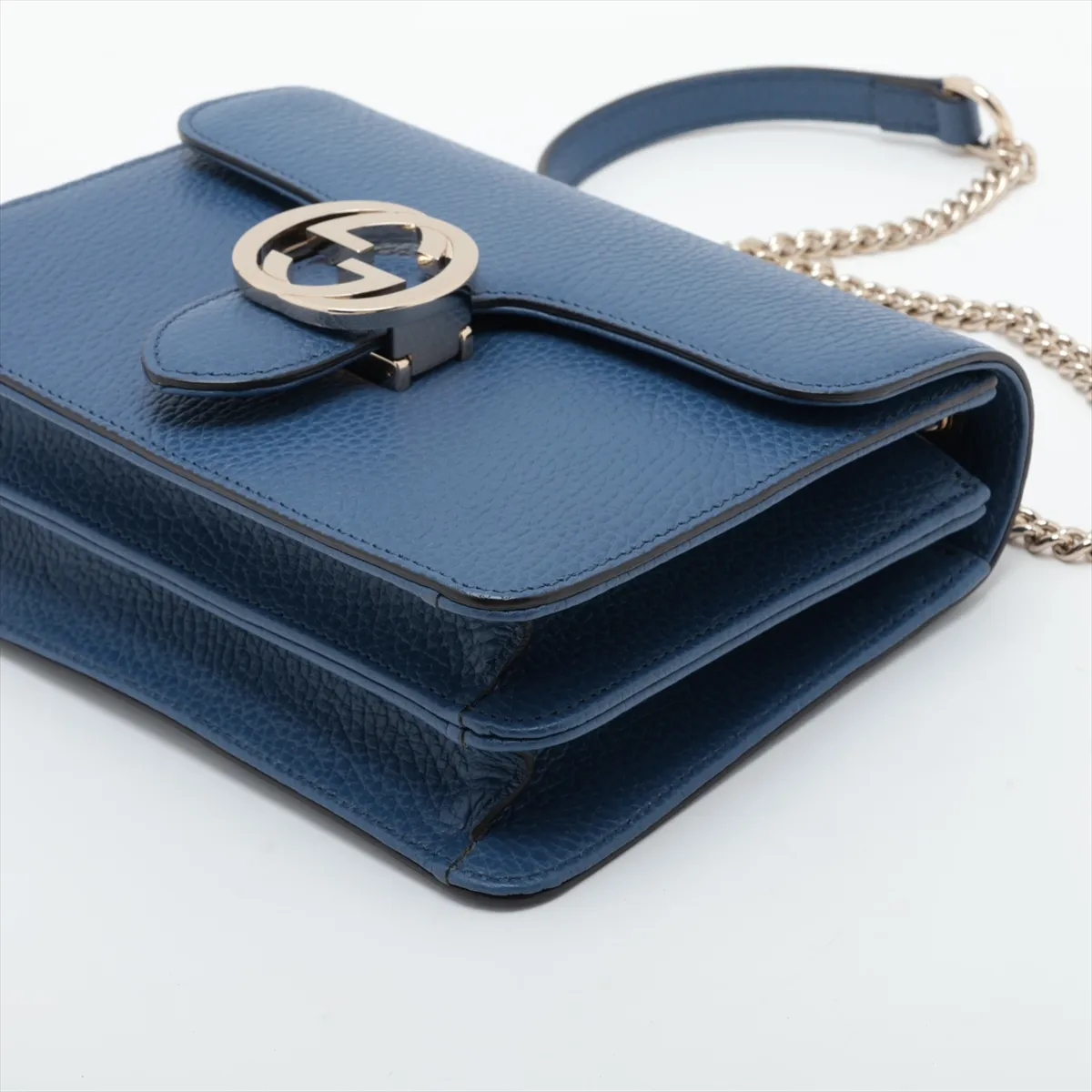 Interlocking G 510304 Leather Chain Shoulder Bag, Blue (Outlet) — view 3