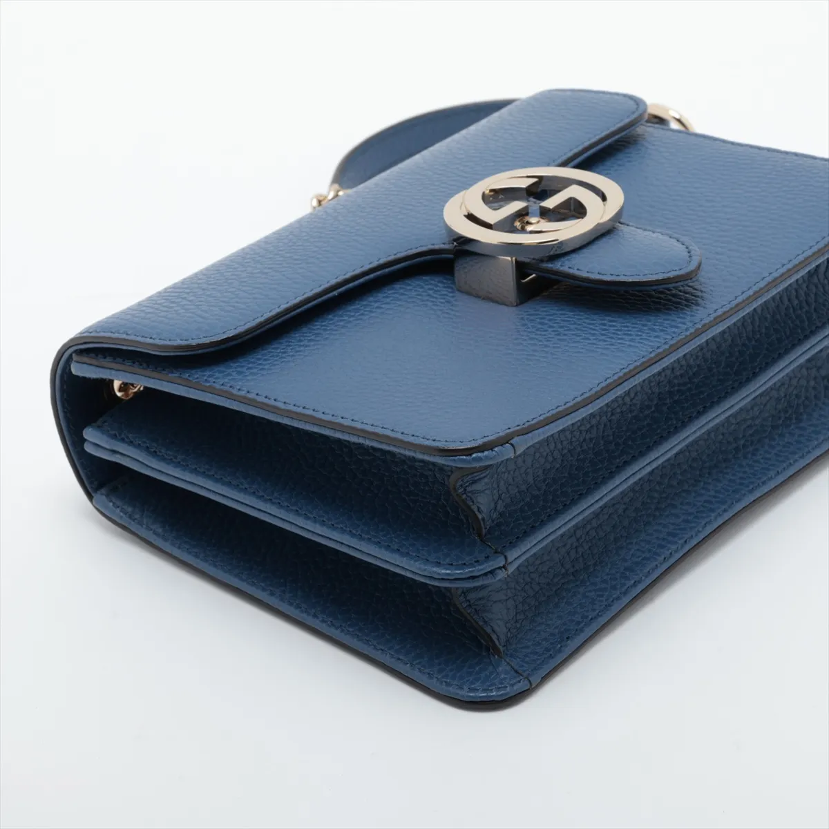 Interlocking G 510304 Leather Chain Shoulder Bag, Blue (Outlet) — view 4