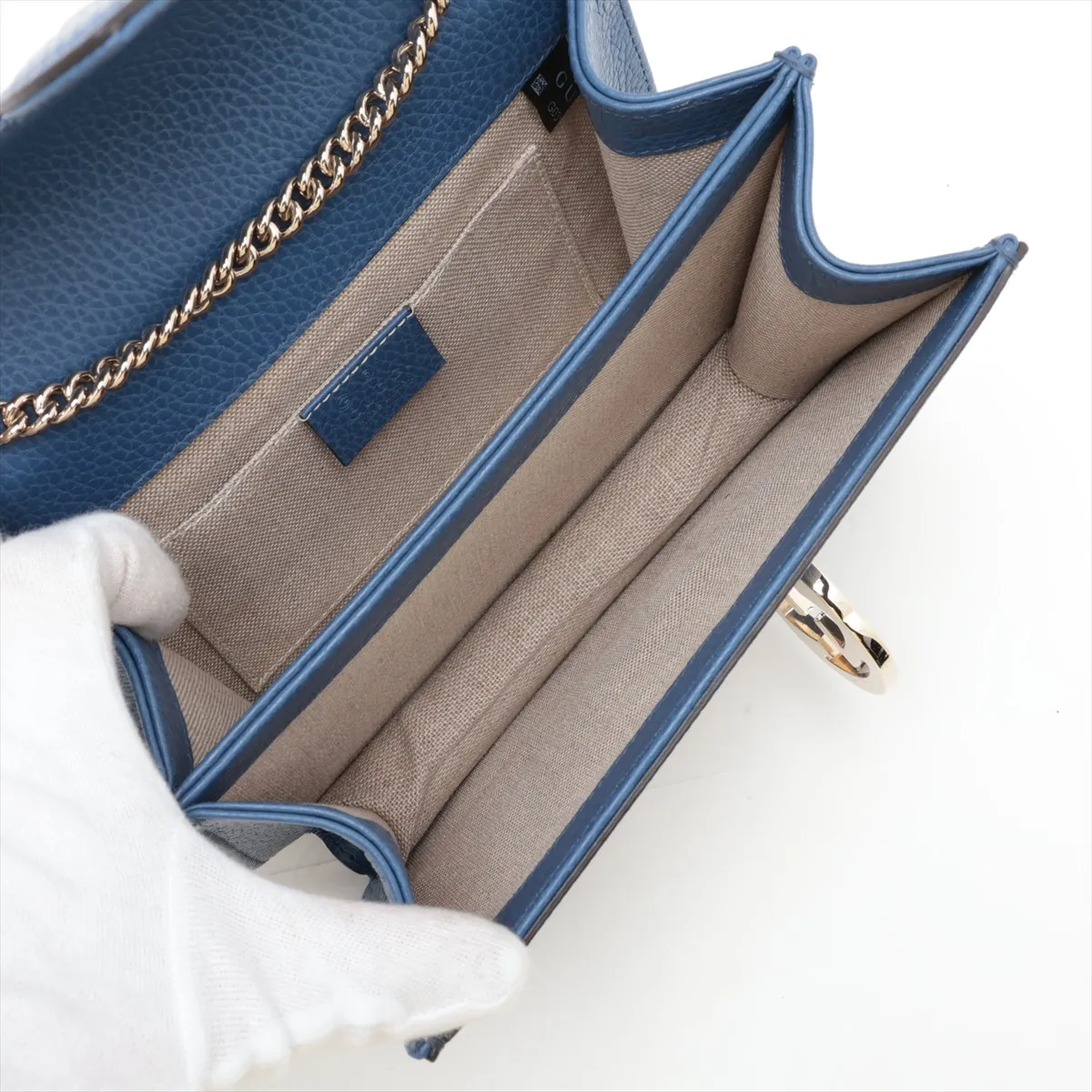 Interlocking G 510304 Leather Chain Shoulder Bag, Blue (Outlet) — view 6