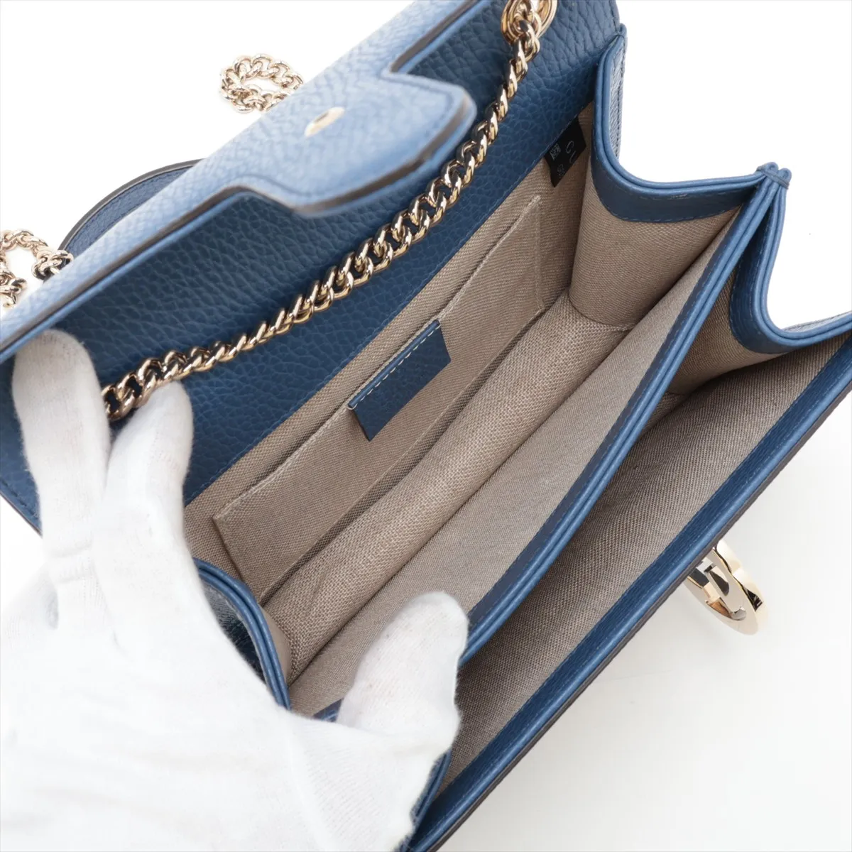 Interlocking G 510304 Leather Chain Shoulder Bag, Blue (Outlet) — view 7