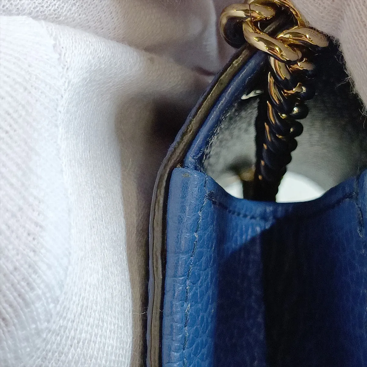 Interlocking G 510304 Leather Chain Shoulder Bag, Blue (Outlet) — view 10