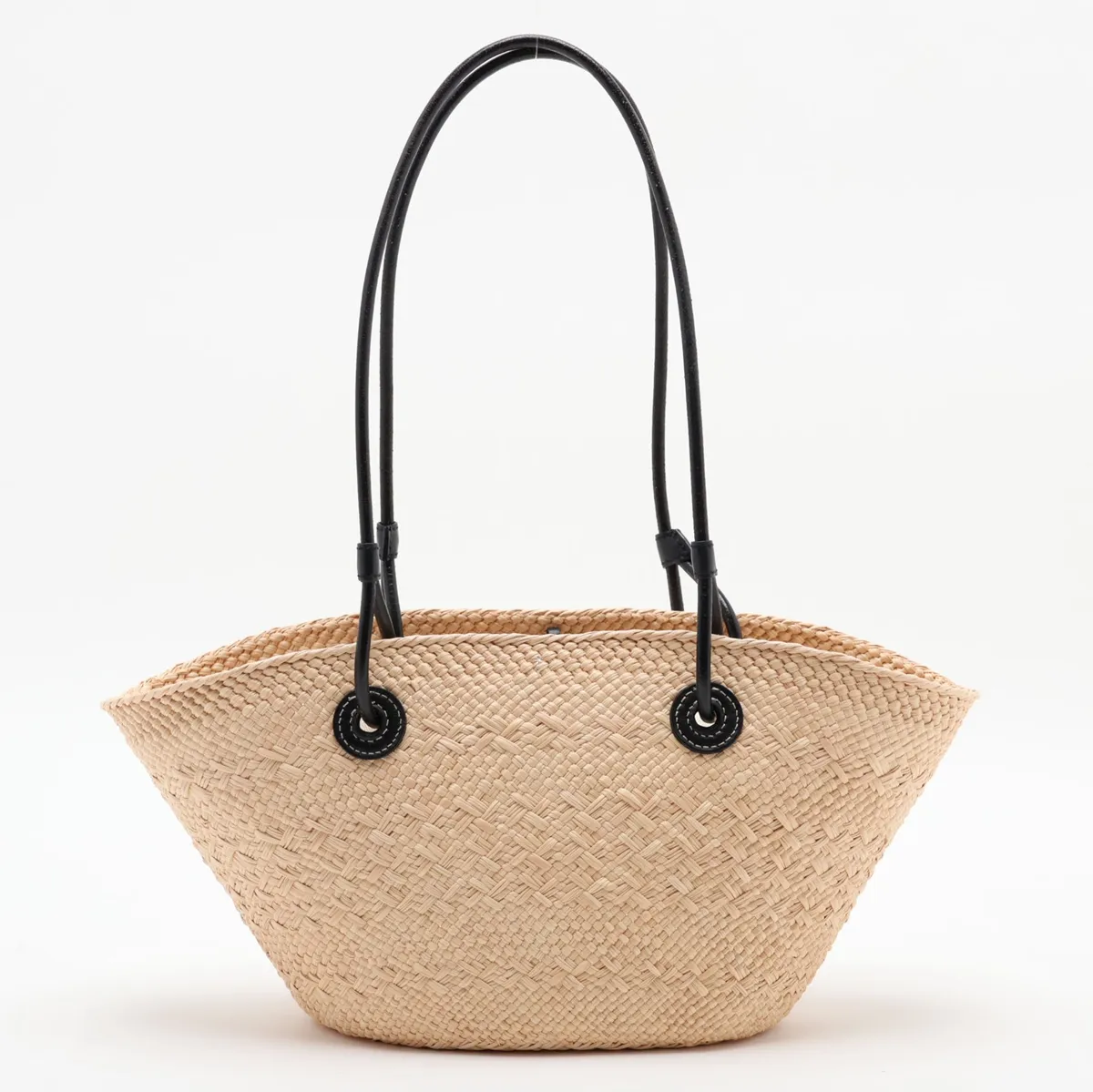 Anagram Raffia x Leather Tote Bag, Beige x Black — view 2
