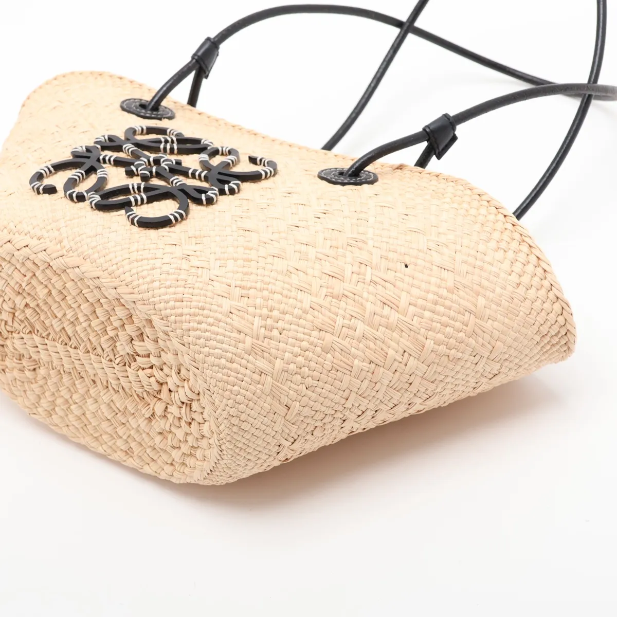 Anagram Raffia x Leather Tote Bag, Beige x Black — view 3