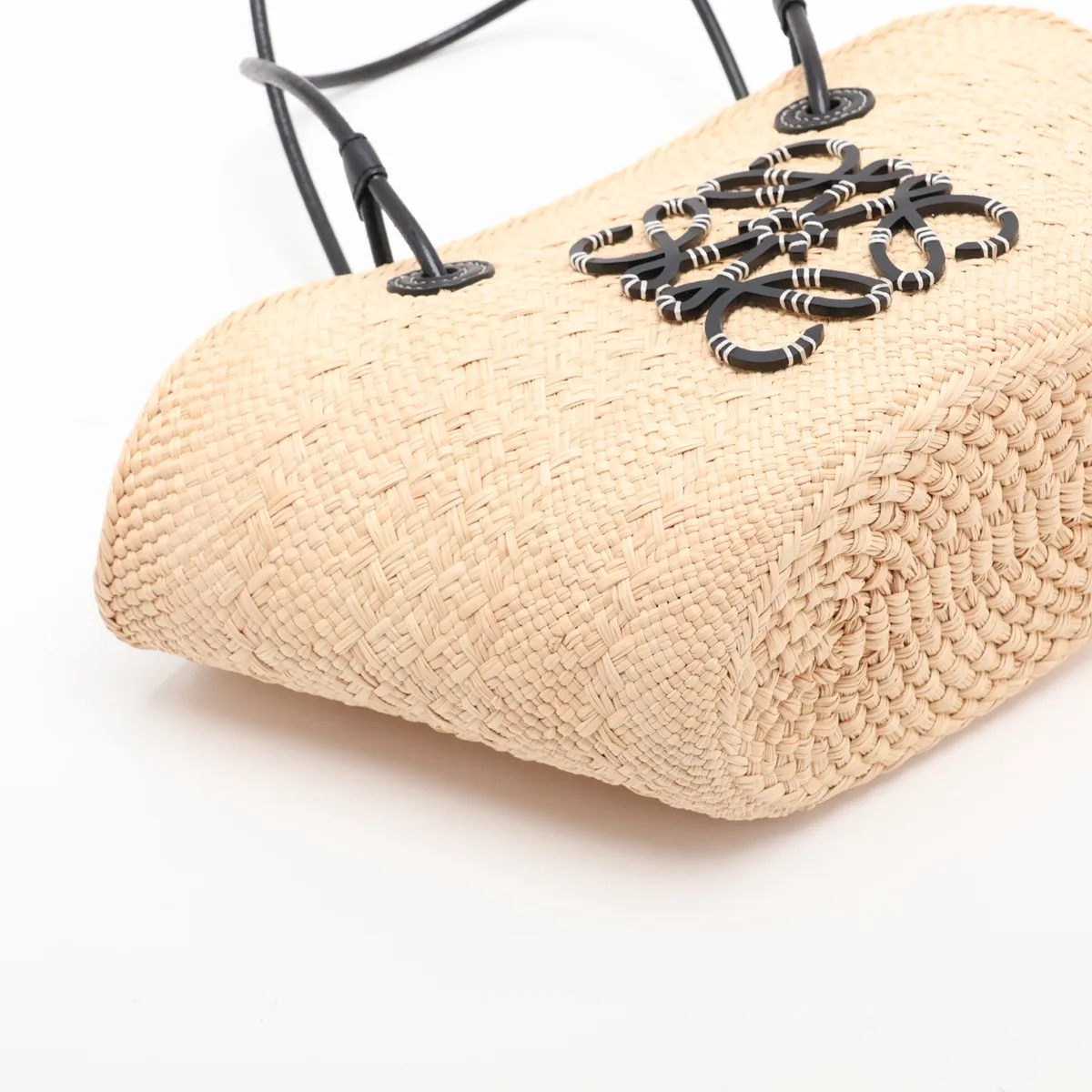 Anagram Raffia x Leather Tote Bag, Beige x Black — view 4