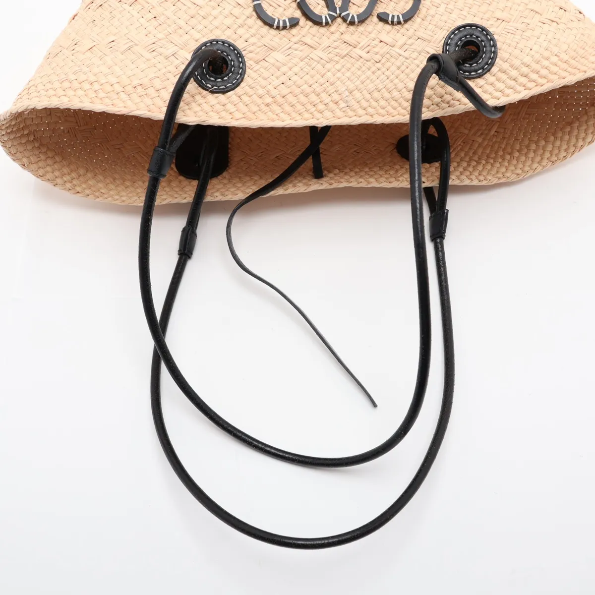 Anagram Raffia x Leather Tote Bag, Beige x Black — view 5