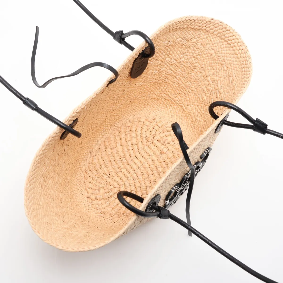 Anagram Raffia x Leather Tote Bag, Beige x Black — view 7