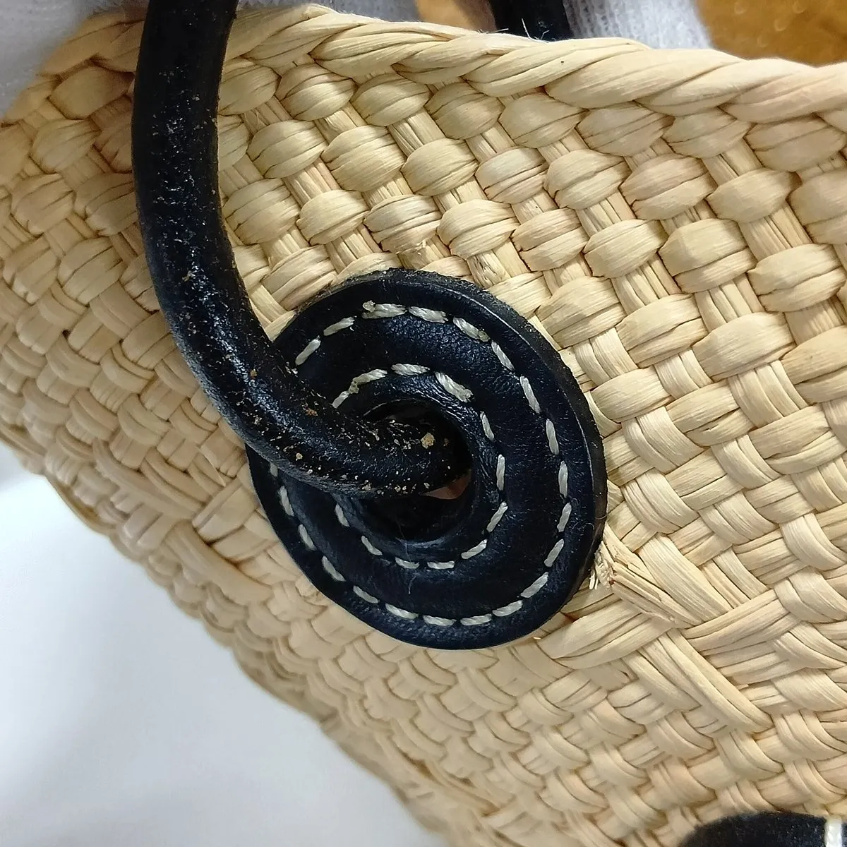 Anagram Raffia x Leather Tote Bag, Beige x Black — view 10