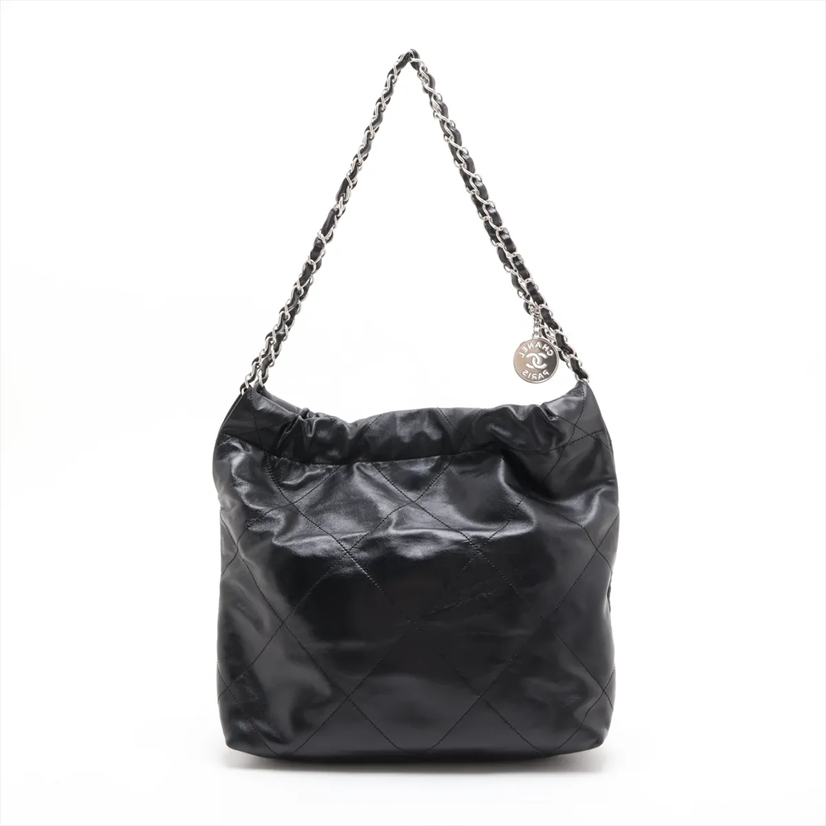 22 Small Leather Chain Shoulder Bag, Black with Silver Hardware, G8JCT093, Random Plate, AS3260 — view 2