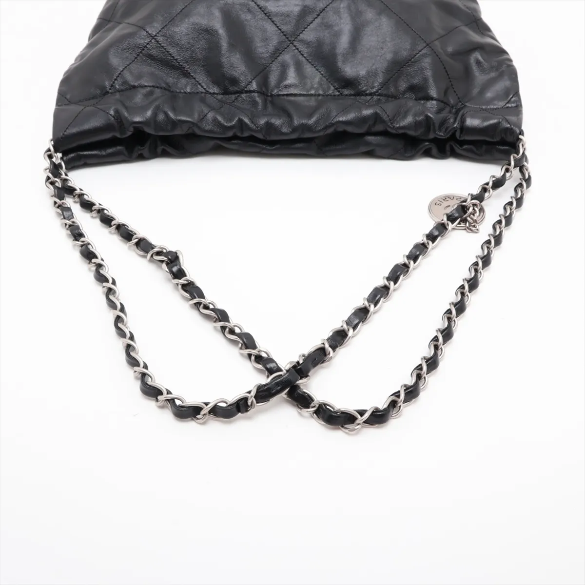 22 Small Leather Chain Shoulder Bag, Black with Silver Hardware, G8JCT093, Random Plate, AS3260 — view 5