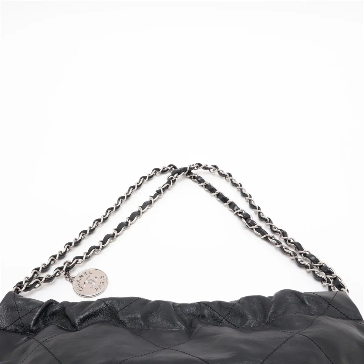 22 Small Leather Chain Shoulder Bag, Black with Silver Hardware, G8JCT093, Random Plate, AS3260 — view 6