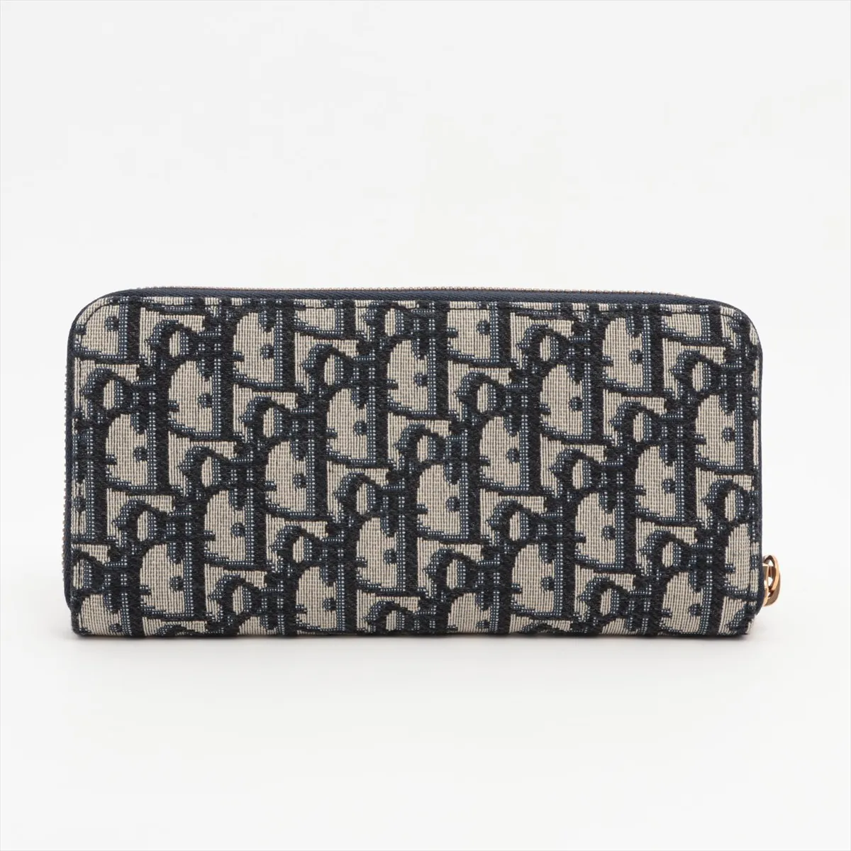 Oblique Canvas x Leather Round Zip Wallet Navy — view 2