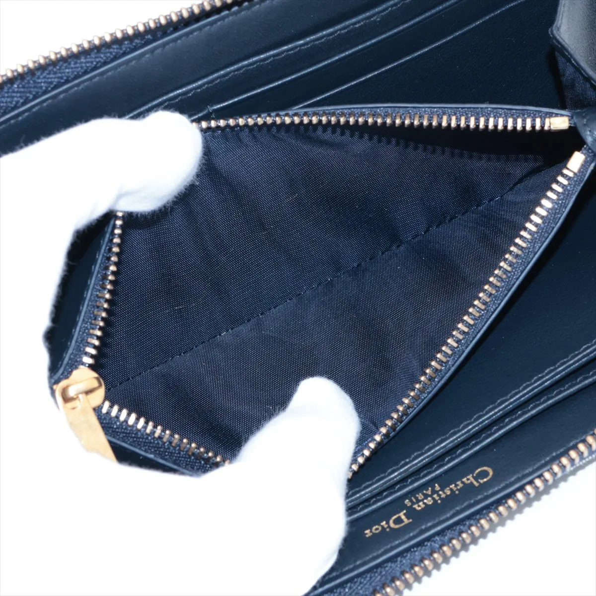 Oblique Canvas x Leather Round Zip Wallet Navy — view 10