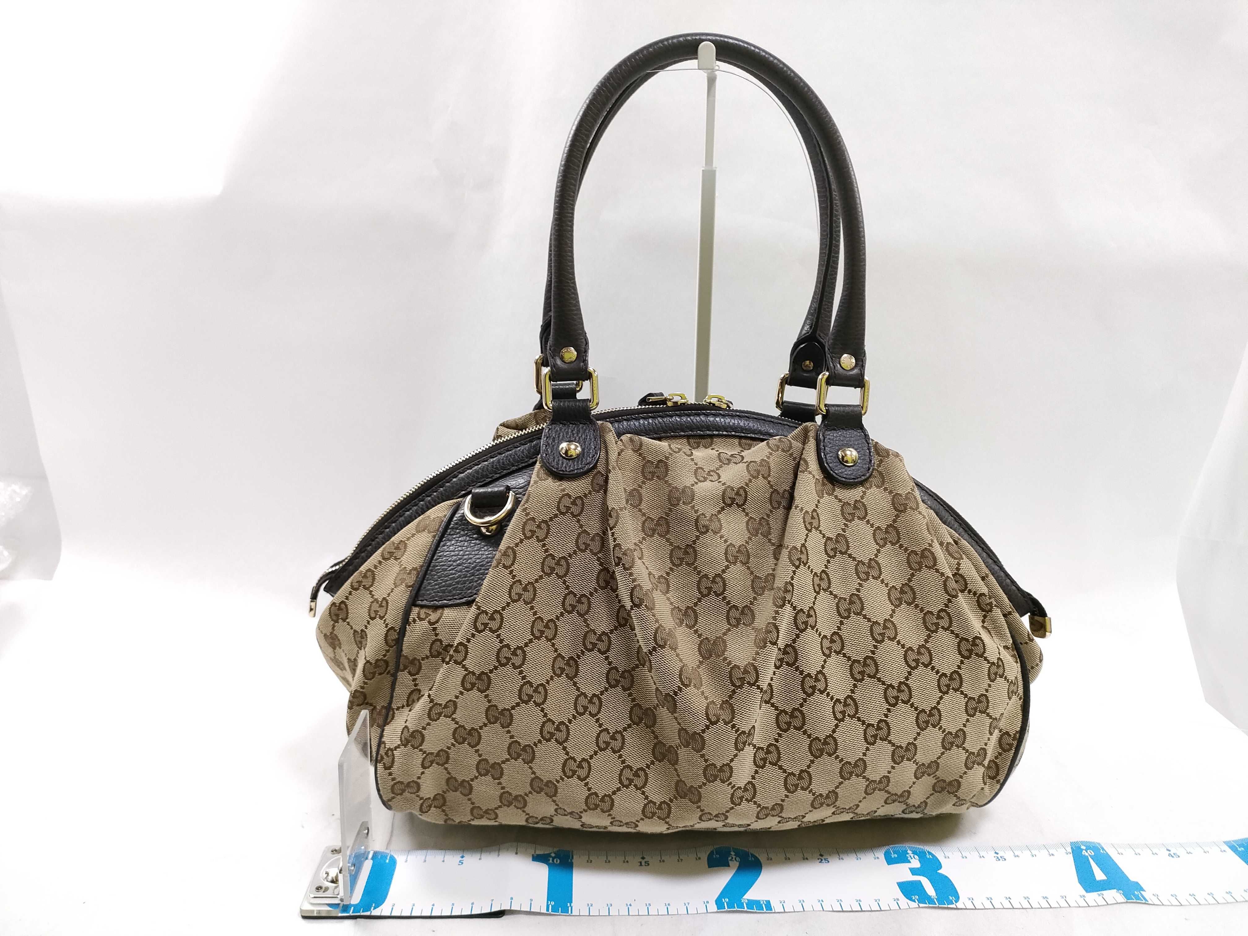 GG Canvas Sukey Canvas x Leather Handbag, Beige x Brown, 211944 — view 2