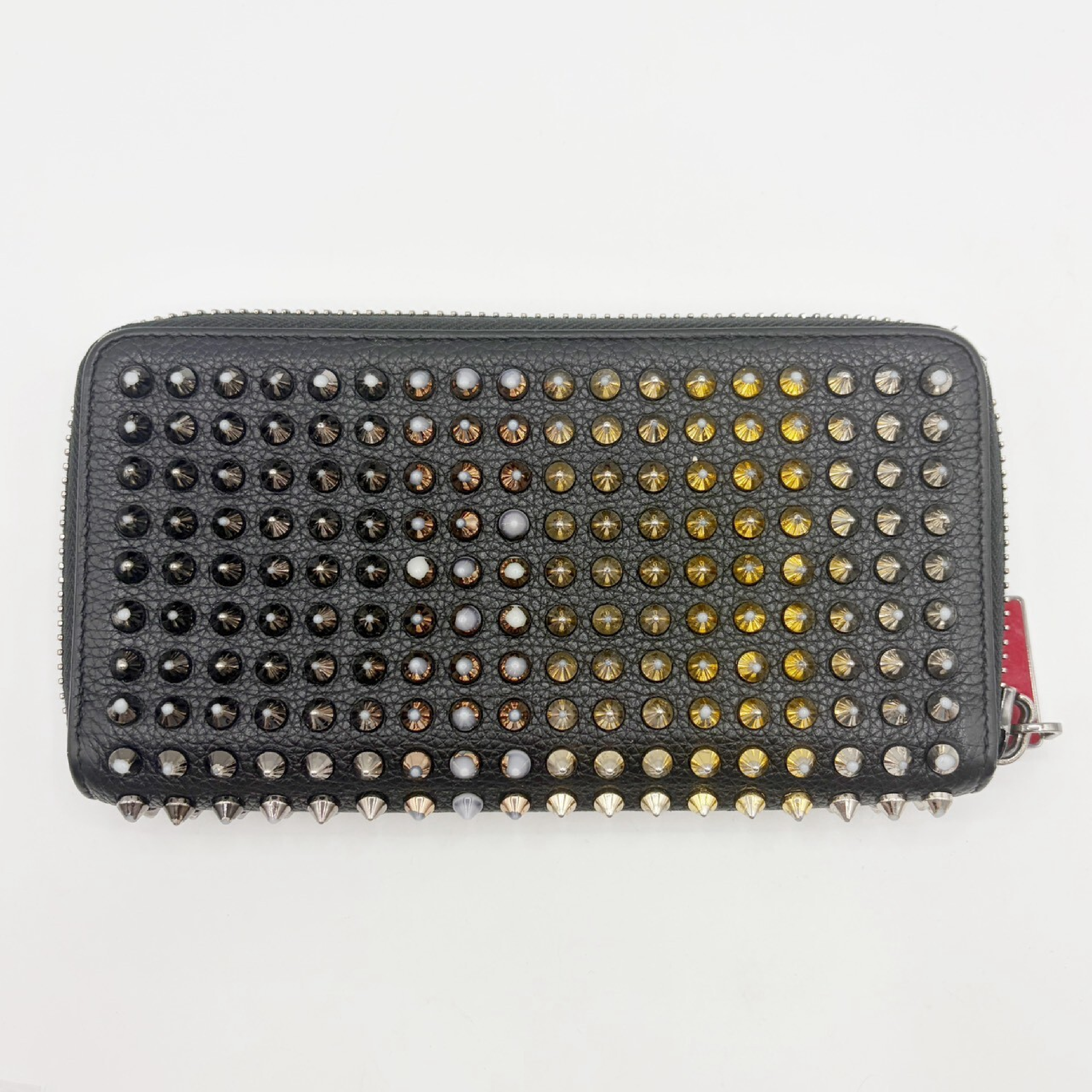 Studded Leather Round Zip Long Wallet, Black — view 2
