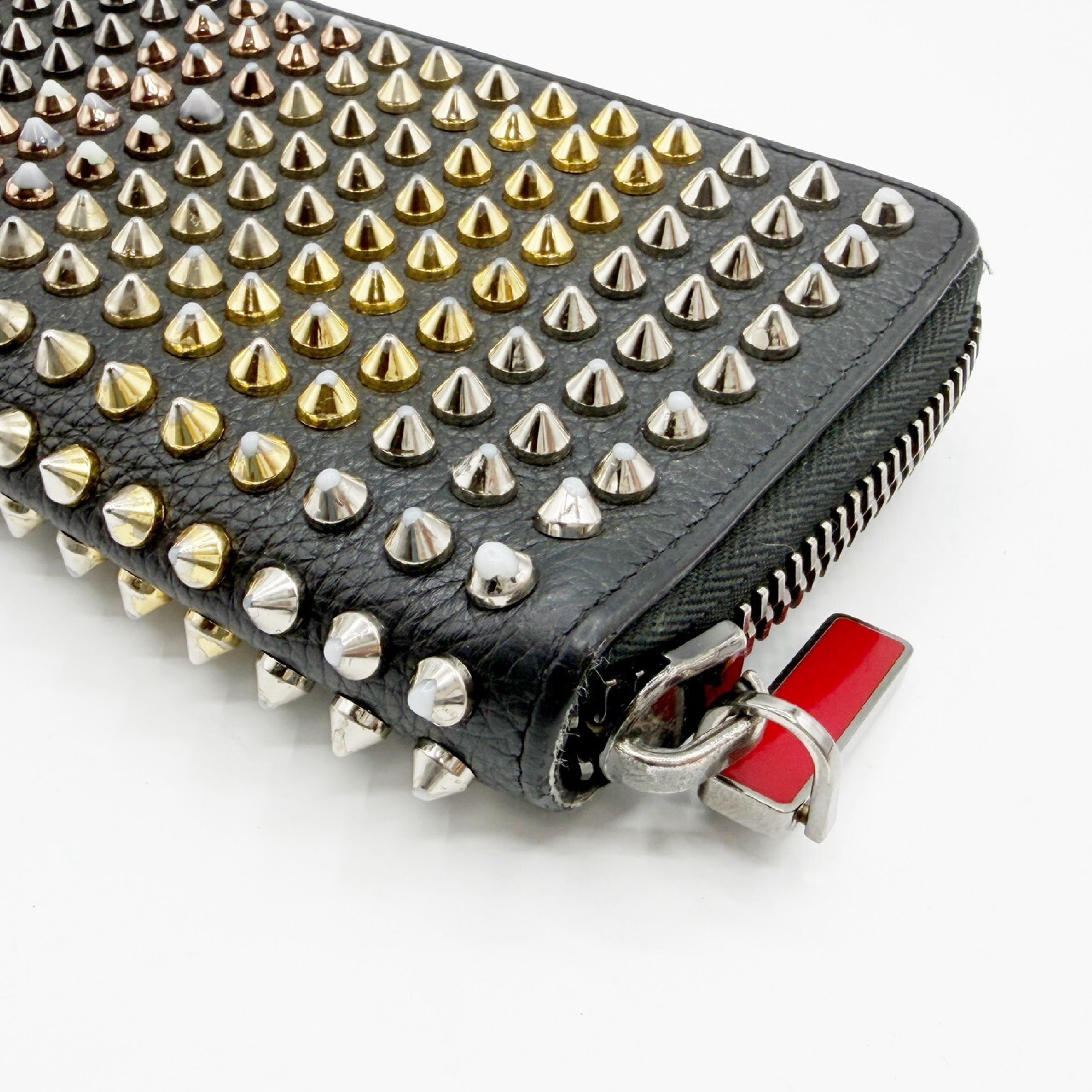 Studded Leather Round Zip Long Wallet, Black — view 4