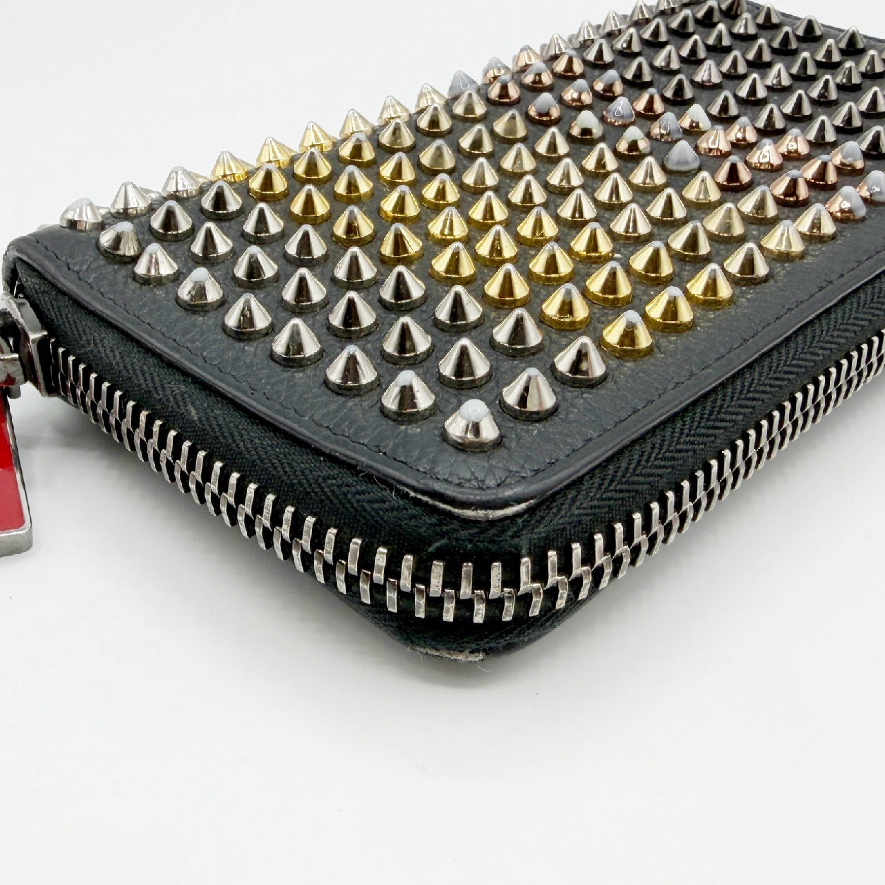Studded Leather Round Zip Long Wallet, Black — view 5