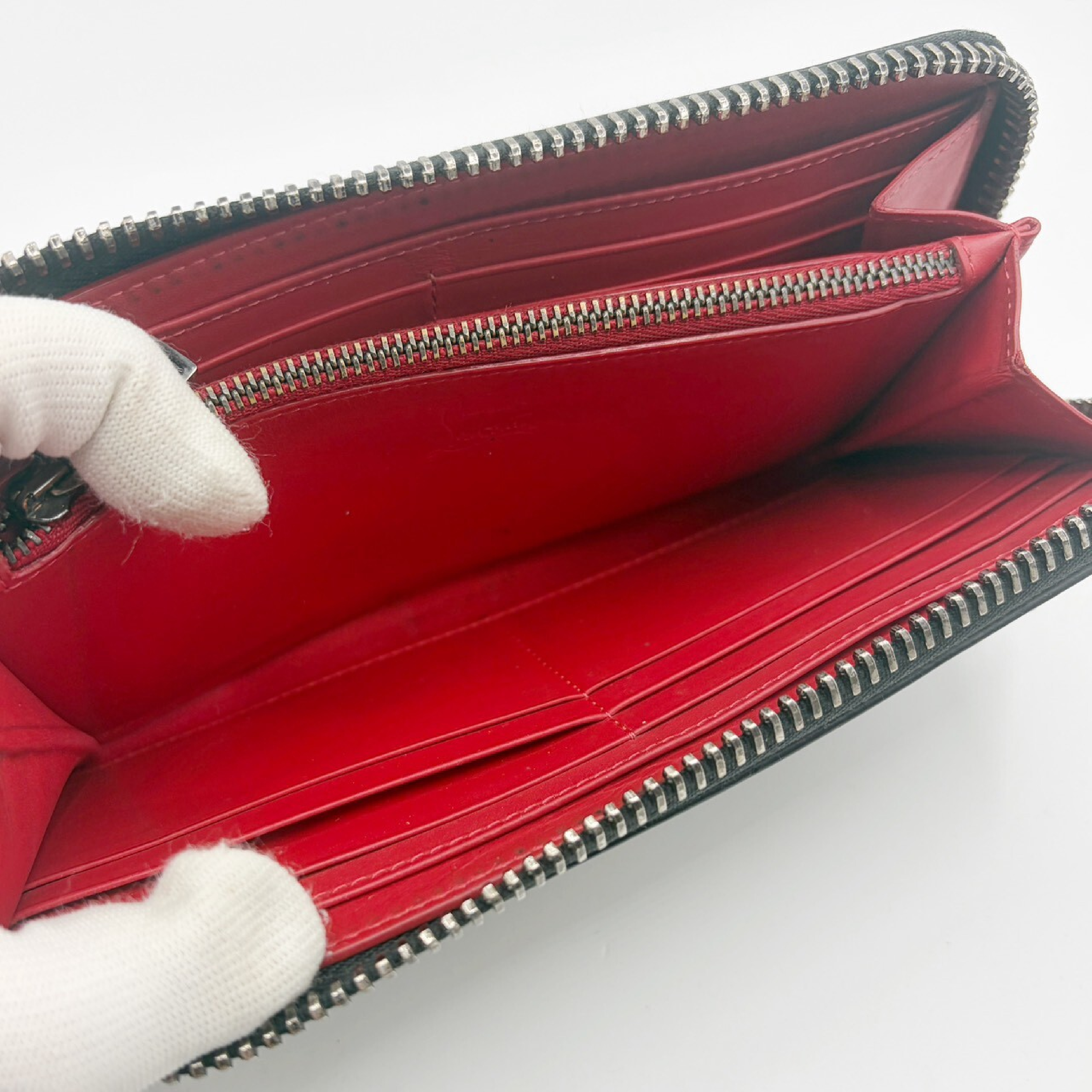 Studded Leather Round Zip Long Wallet, Black — view 8