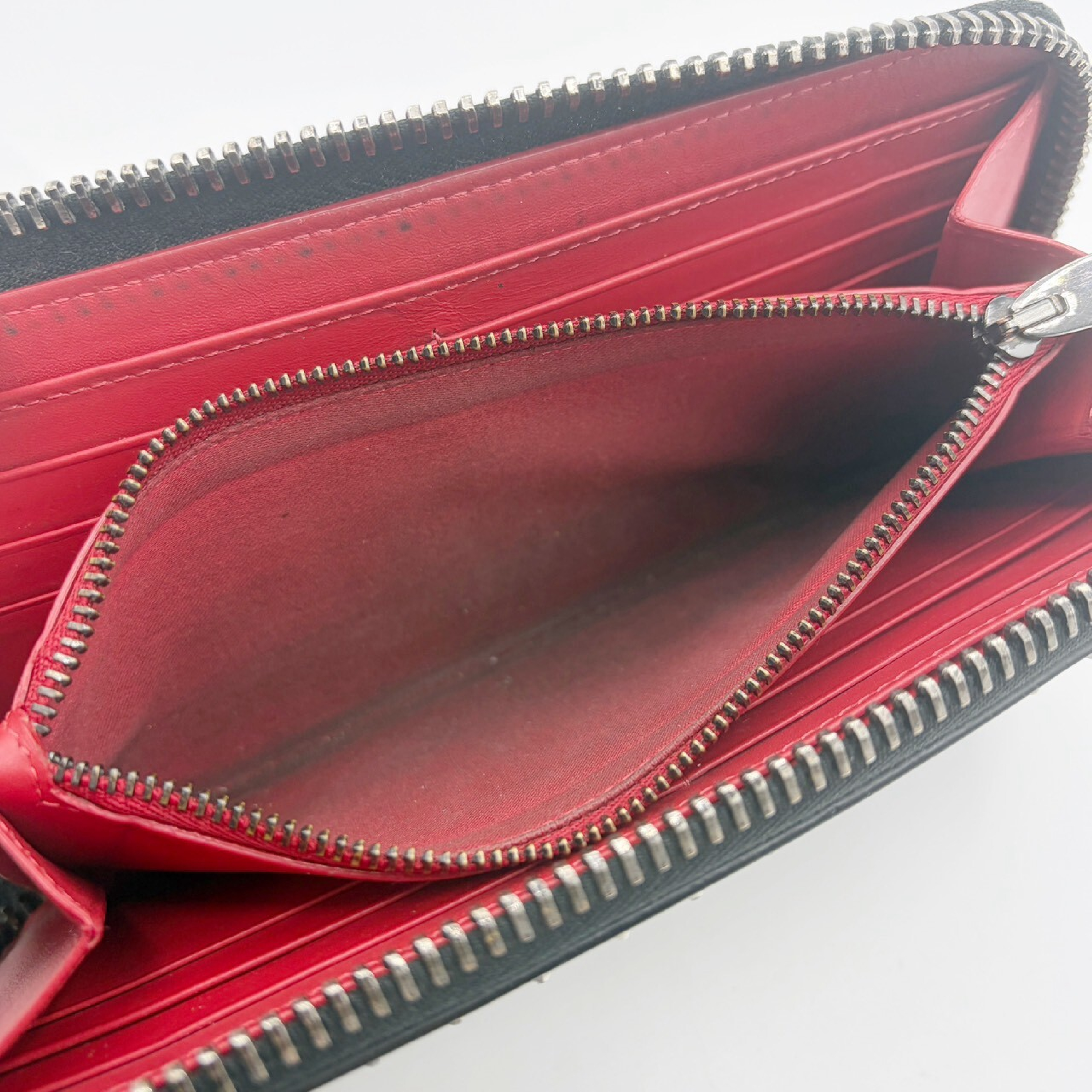 Studded Leather Round Zip Long Wallet, Black — view 9