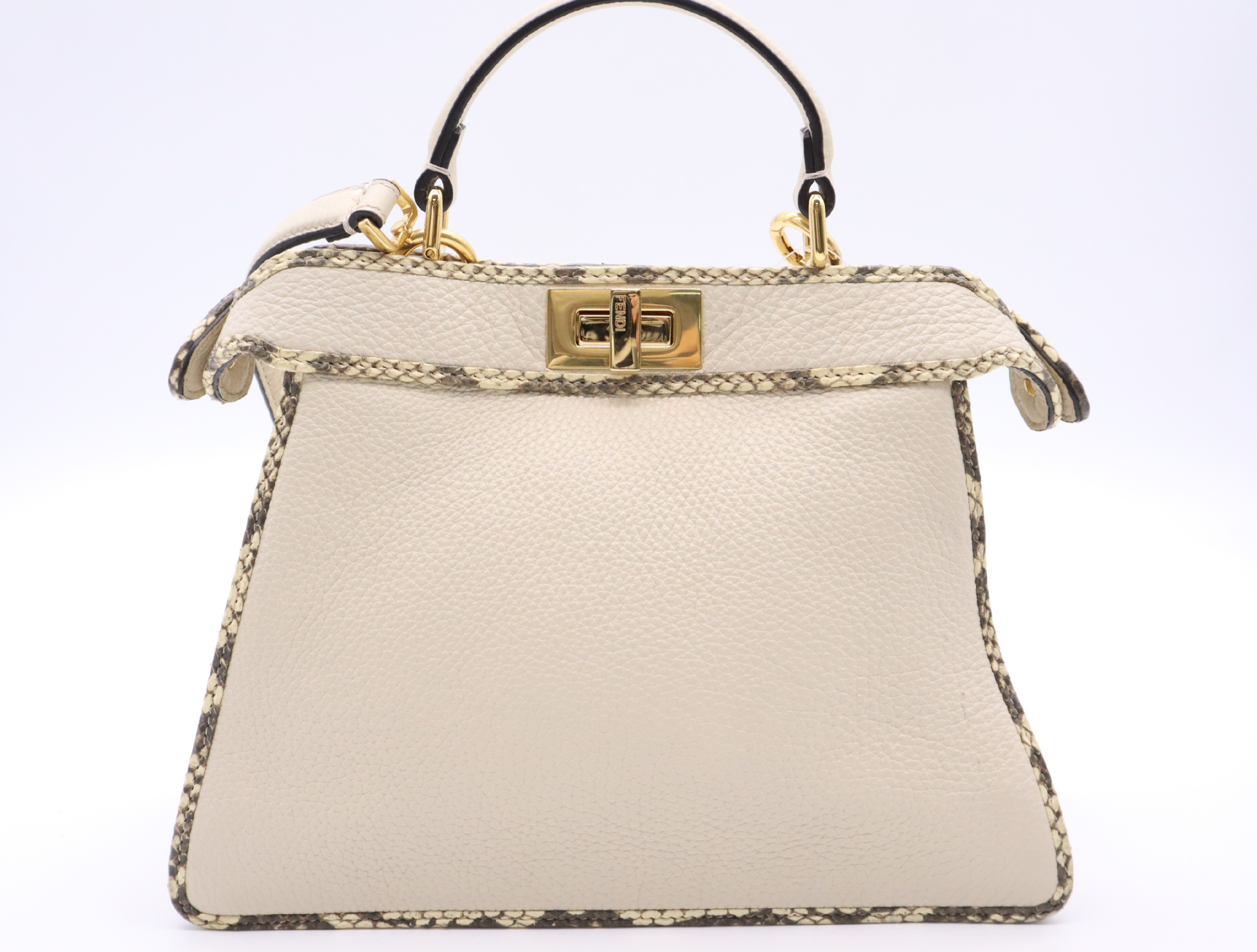 Leather/Python Peekaboo I.C.U Small Beige Handbag with Shoulder Strap and Rain Cover — view 2