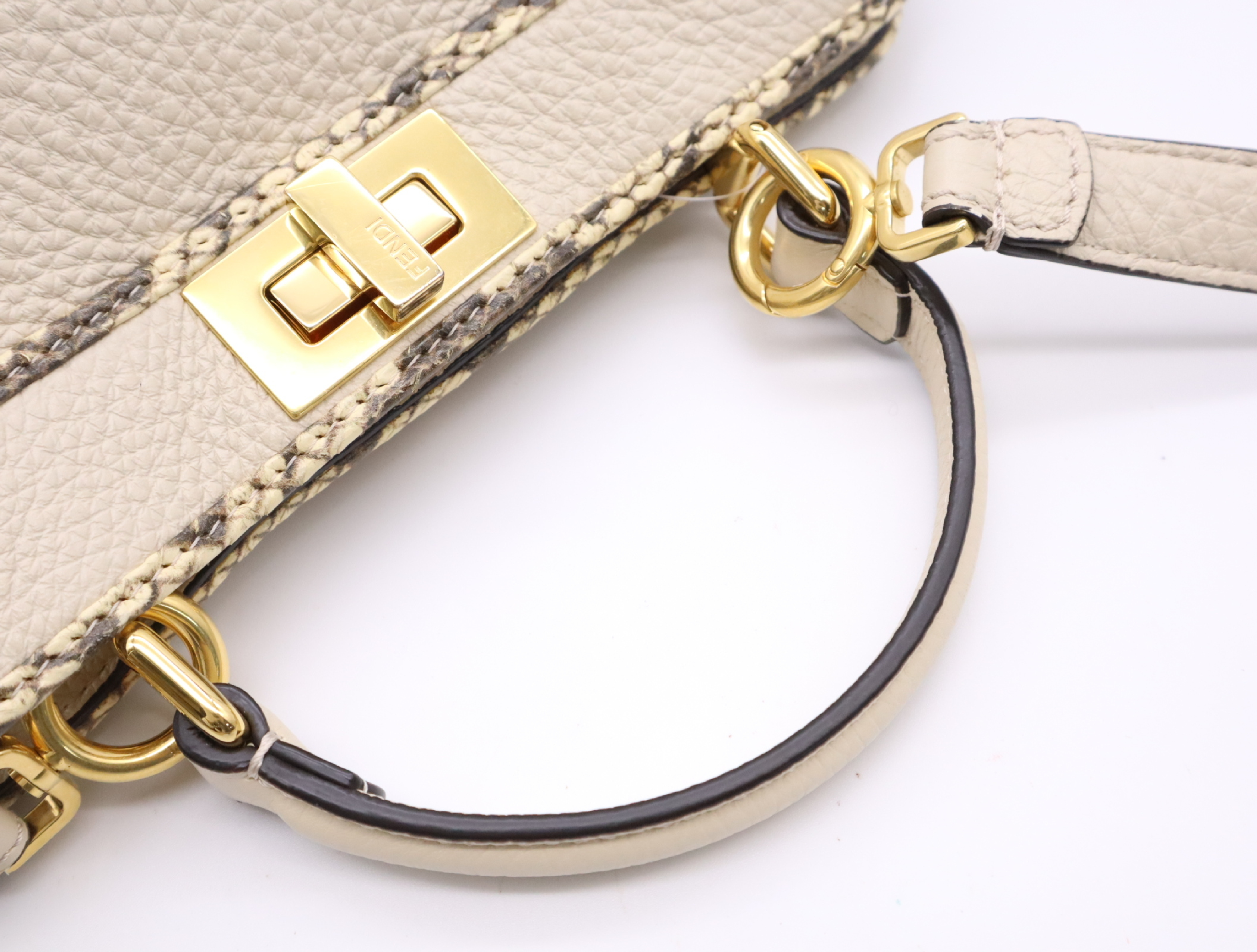 Leather/Python Peekaboo I.C.U Small Beige Handbag with Shoulder Strap and Rain Cover — view 11
