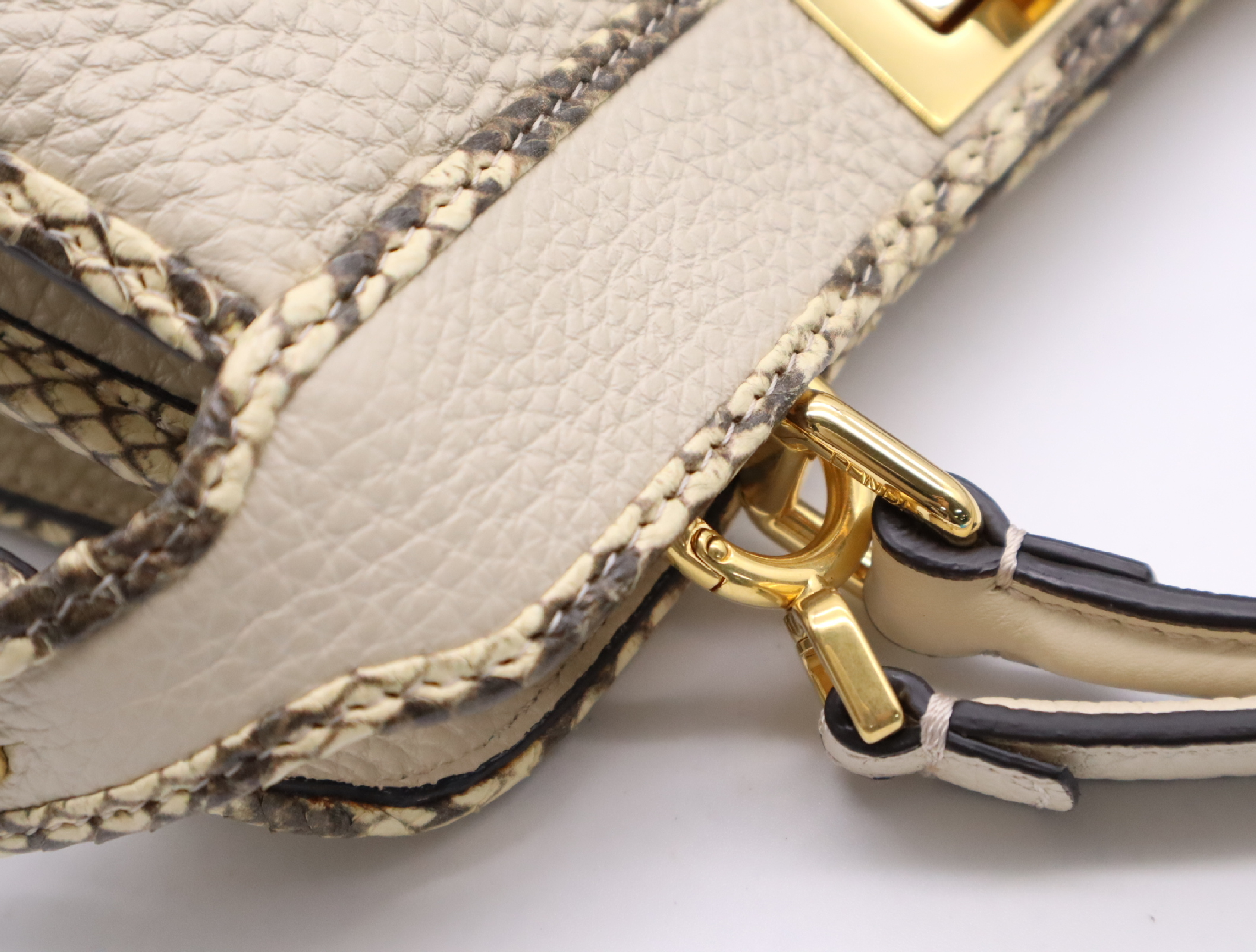 Leather/Python Peekaboo I.C.U Small Beige Handbag with Shoulder Strap and Rain Cover — view 8