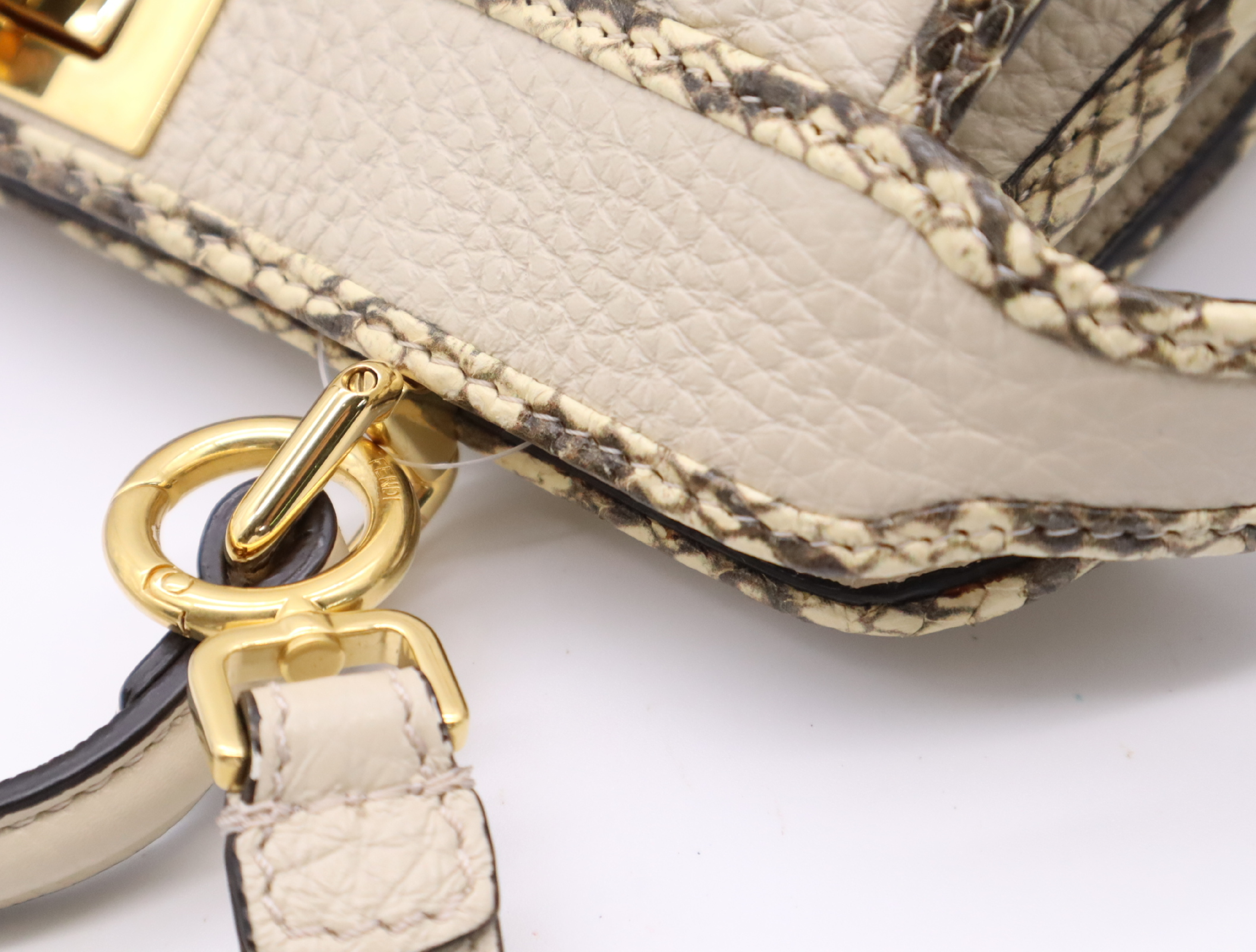 Leather/Python Peekaboo I.C.U Small Beige Handbag with Shoulder Strap and Rain Cover — view 9