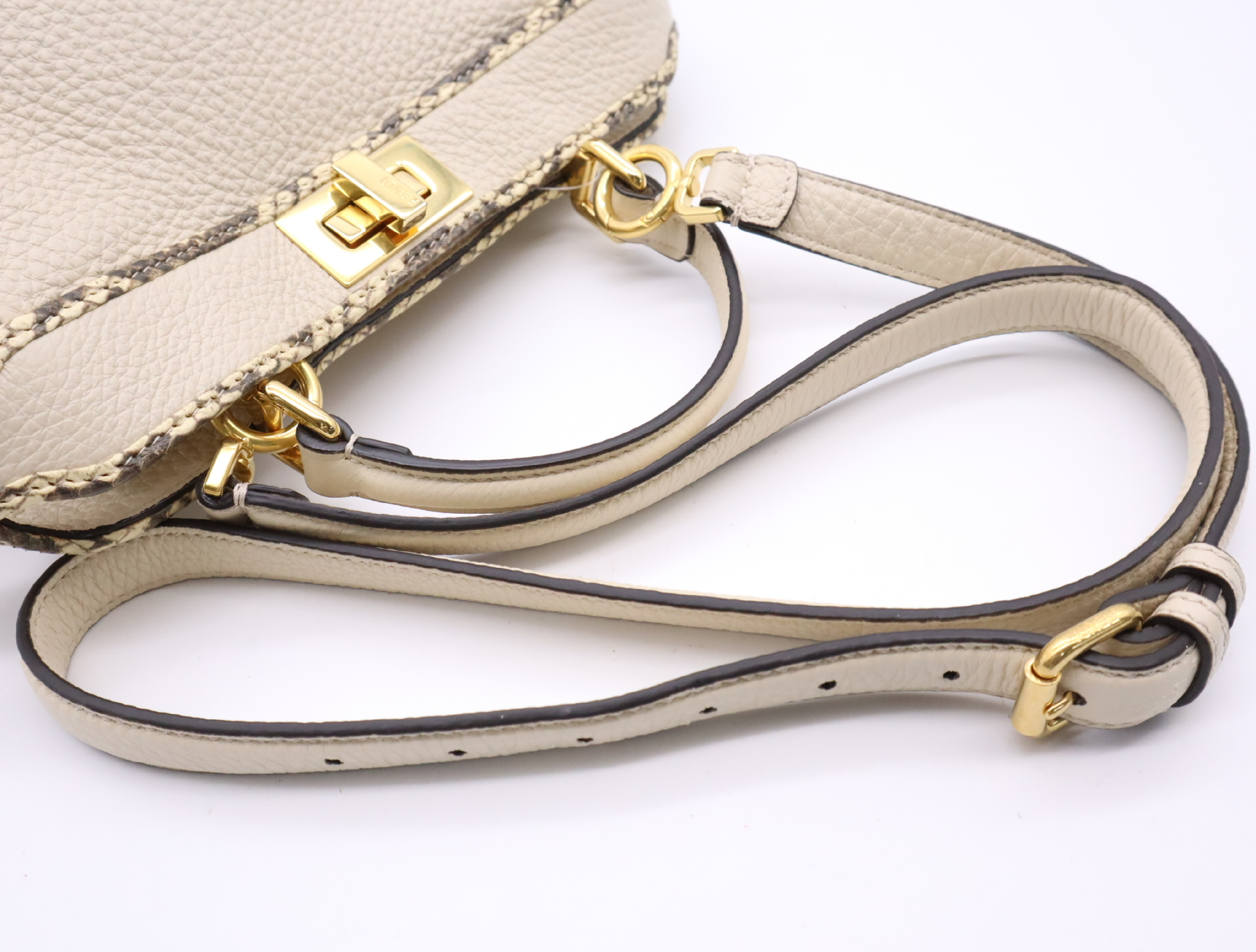 Leather/Python Peekaboo I.C.U Small Beige Handbag with Shoulder Strap and Rain Cover — view 10