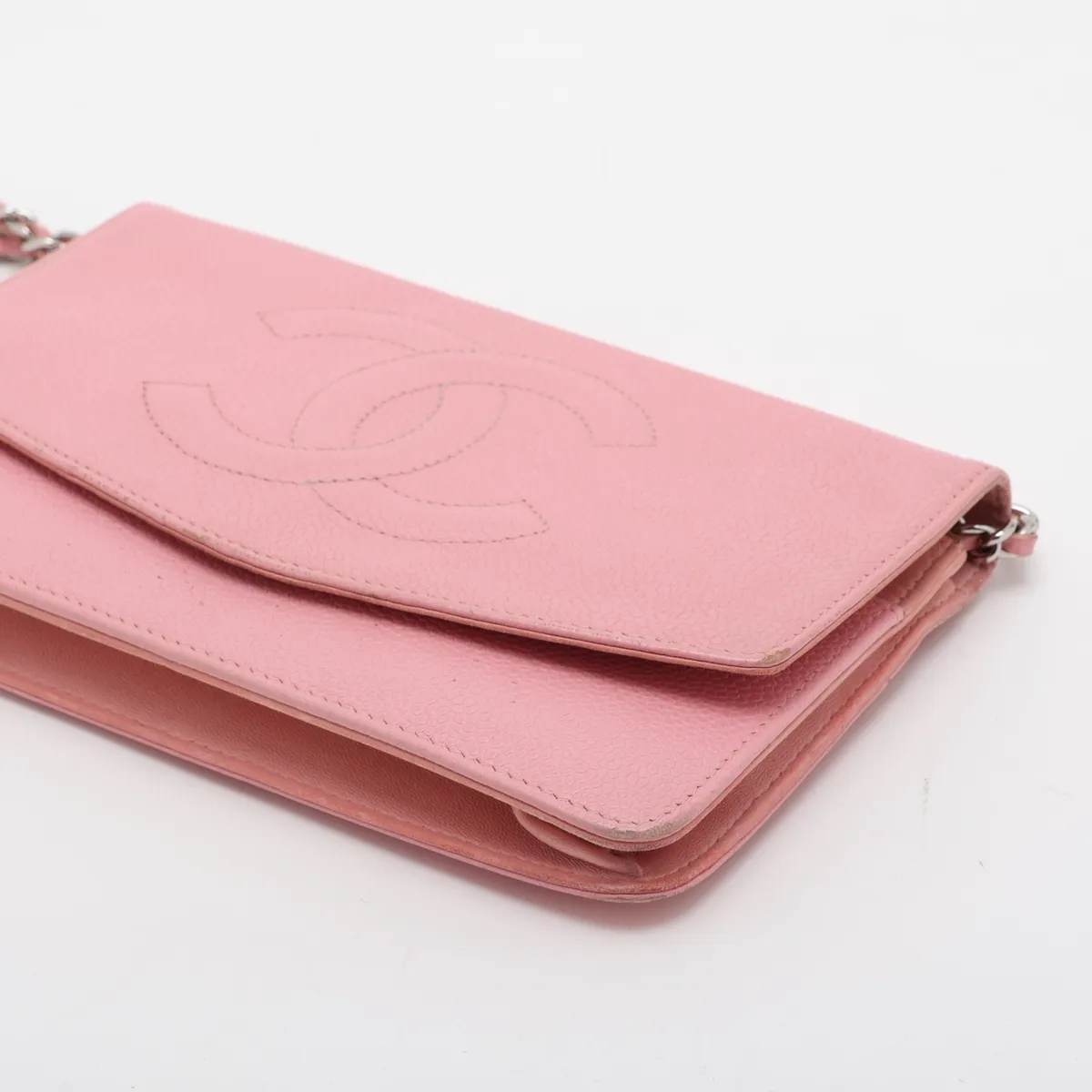 Coco Mark Caviar Skin Chain Wallet, Pink, Silver Hardware, 8852401, Series 8 — view 3