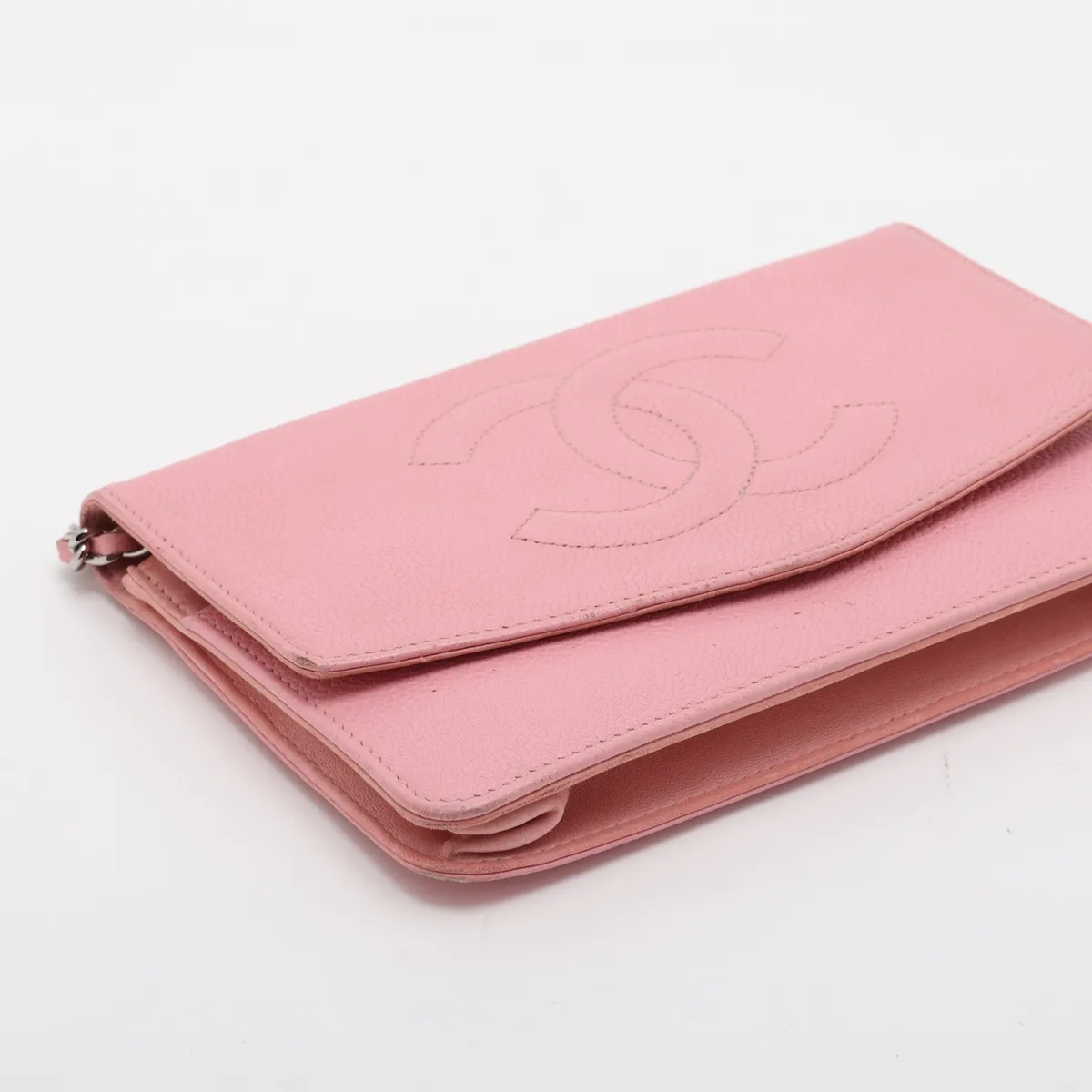 Coco Mark Caviar Skin Chain Wallet, Pink, Silver Hardware, 8852401, Series 8 — view 4