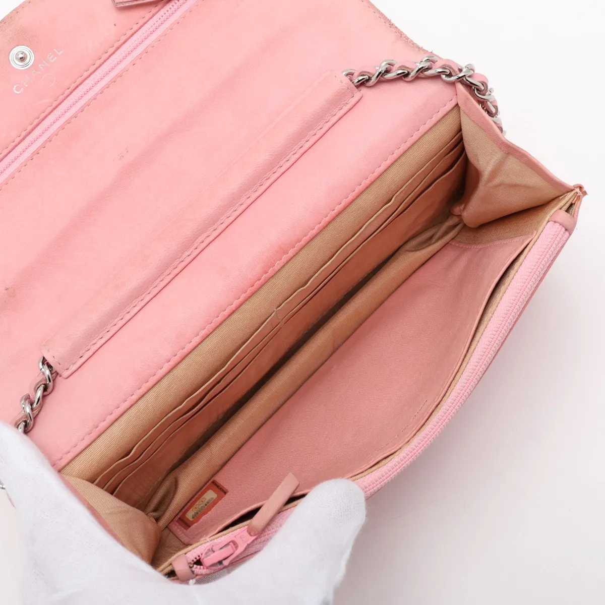 Coco Mark Caviar Skin Chain Wallet, Pink, Silver Hardware, 8852401, Series 8 — view 6