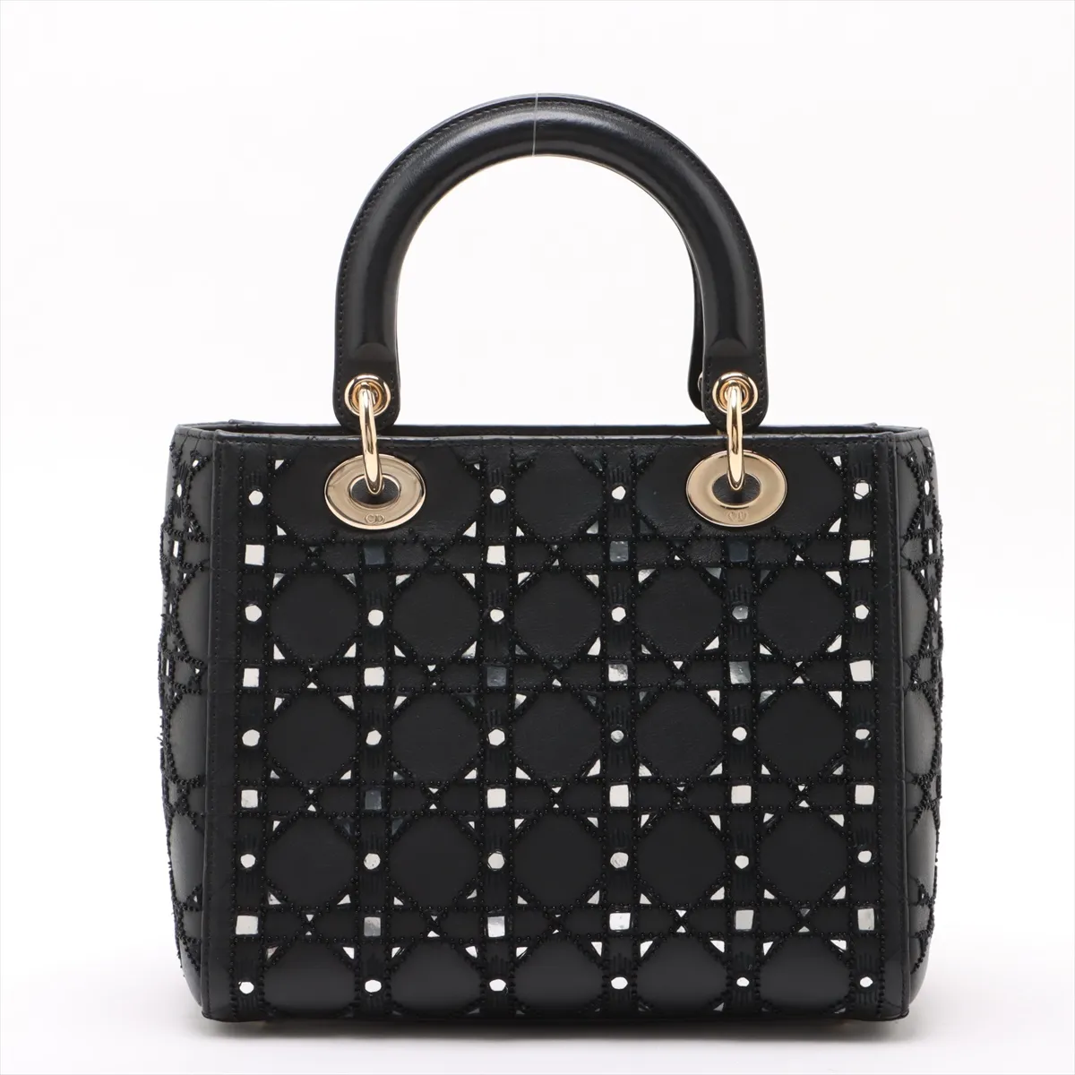 Lady Dior Cannage Leather x Bead 2-Way Handbag, Black — view 2