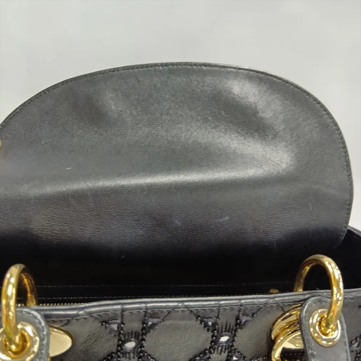 Lady Dior Cannage Leather x Bead 2-Way Handbag, Black — view 15