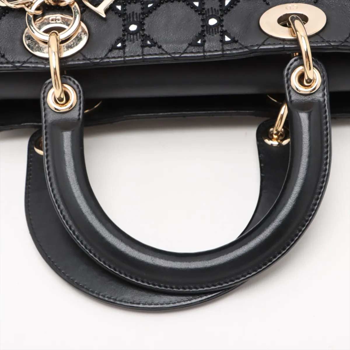 Lady Dior Cannage Leather x Bead 2-Way Handbag, Black — view 5