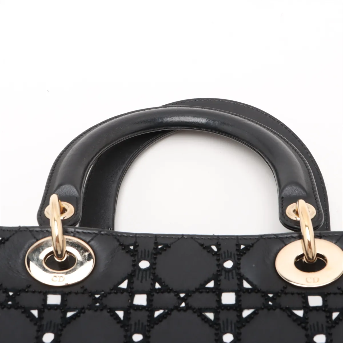 Lady Dior Cannage Leather x Bead 2-Way Handbag, Black — view 6