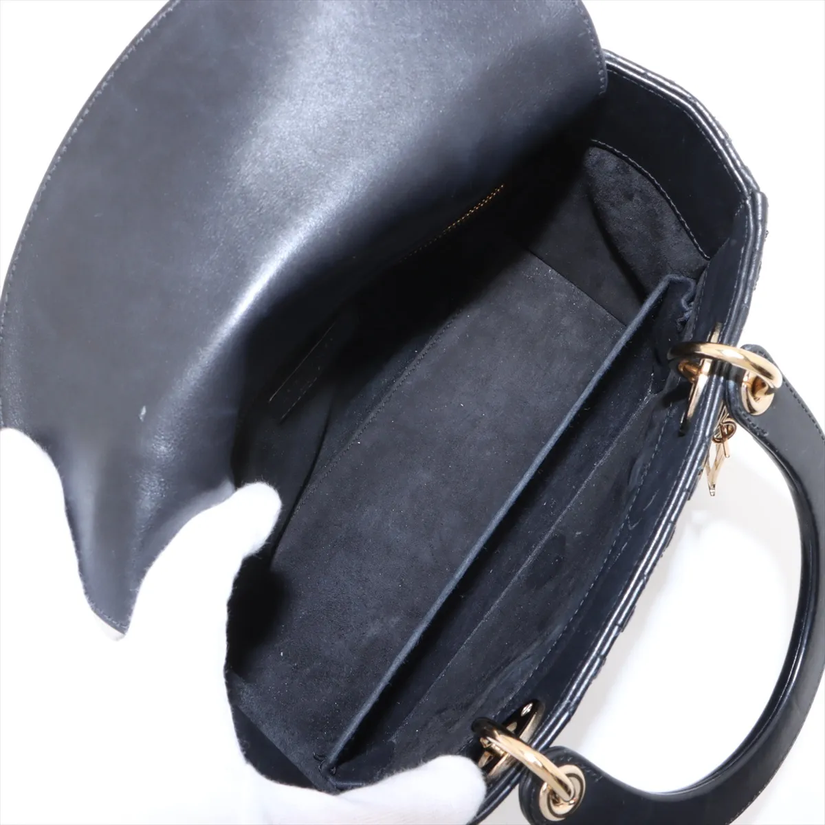 Lady Dior Cannage Leather x Bead 2-Way Handbag, Black — view 8